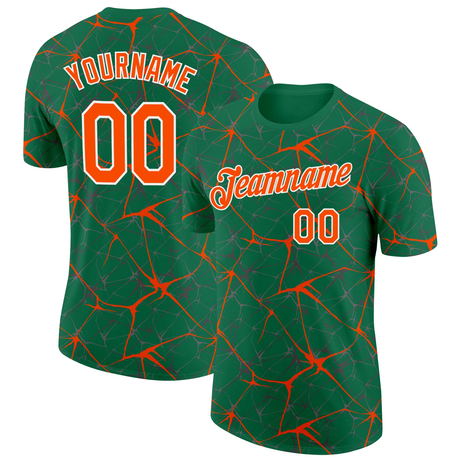 Custom Kelly Green Orange Gray-White Abstract Network Crackle Performance T-Shirt