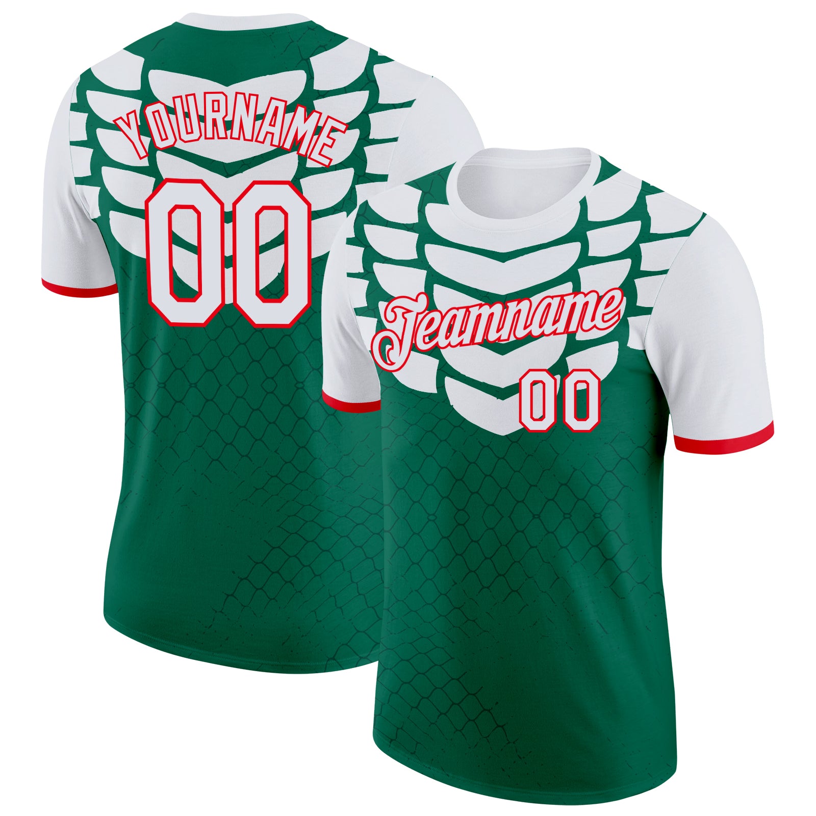 Custom Kelly Green White-Fire Red Mexico Snake Python Print Performance T-Shirt