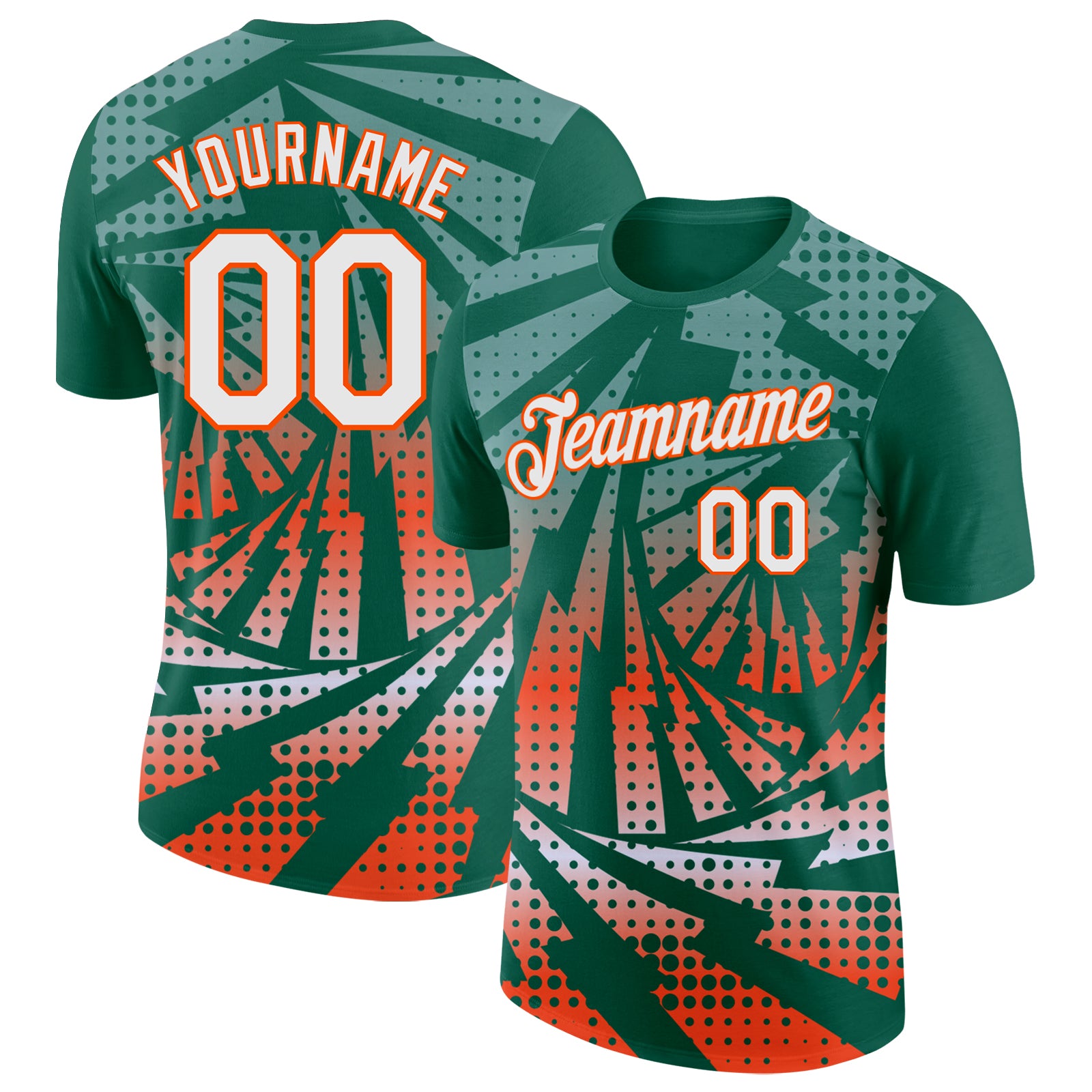 Custom Kelly Green White-Orange Lightning Gradient Dot Performance T-Shirt