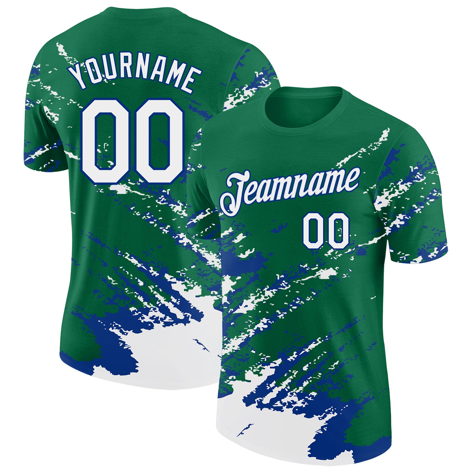 Custom Kelly Green White-Royal Brush Stroke Shatter Splatter Performance T-Shirt