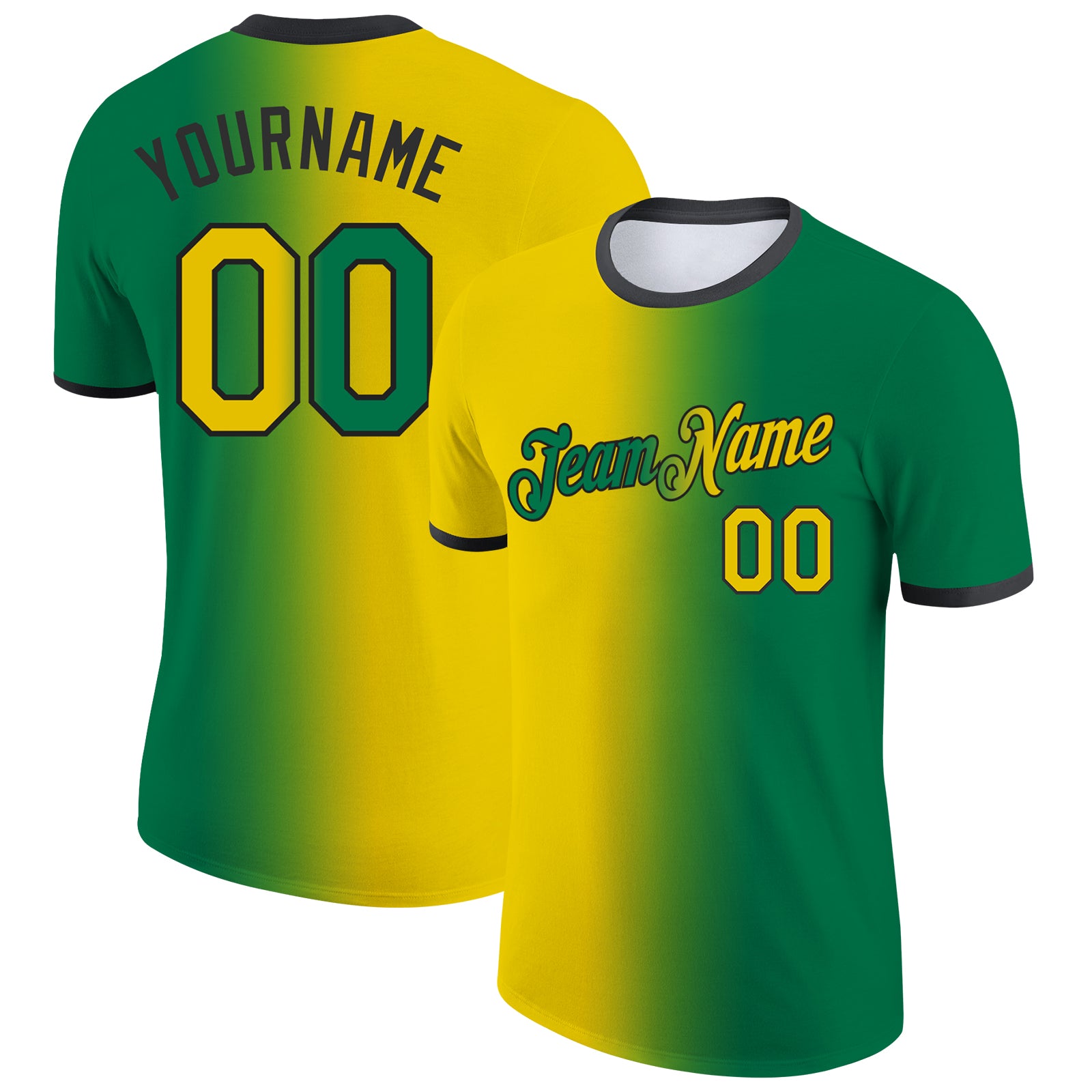 Custom Kelly Green Yellow-Black Gradient Fashion Performance T-Shirt