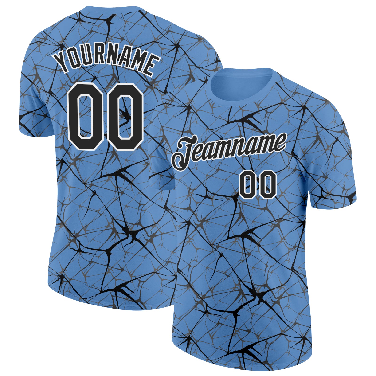 Custom Light Blue Black Gray-White Abstract Network Crackle Performance T-Shirt