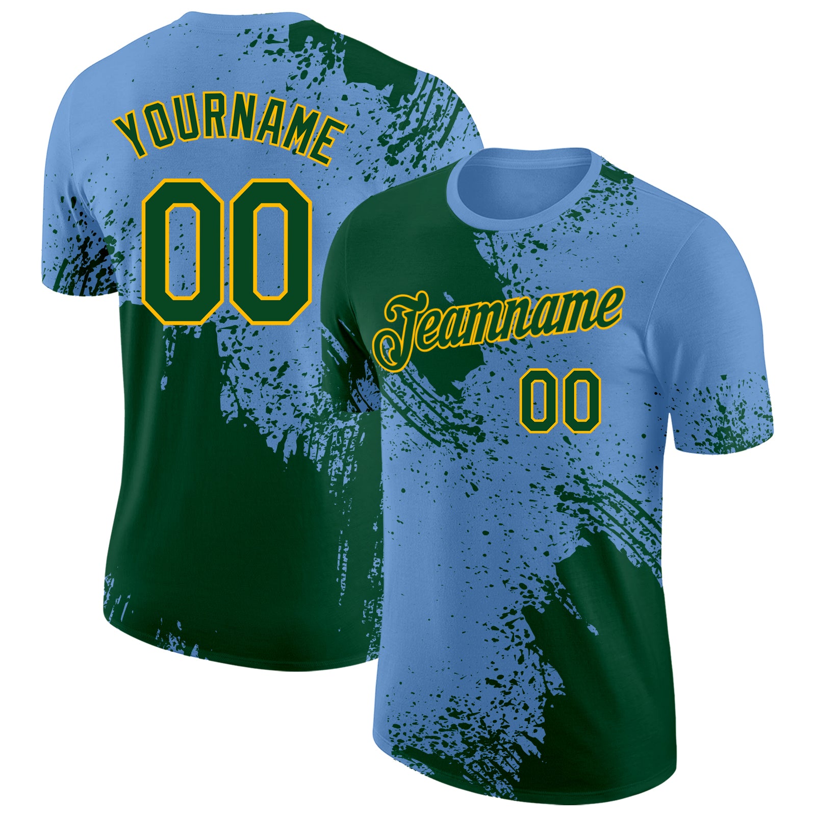 Custom Light Blue Green-Gold Abstract Brush Stroke Performance T-Shirt