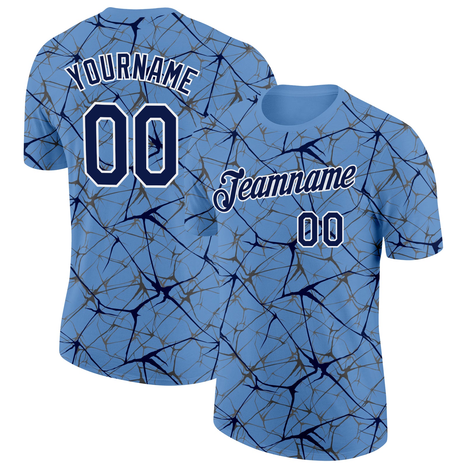 Custom Light Blue Navy Gray-White Abstract Network Crackle Performance T-Shirt