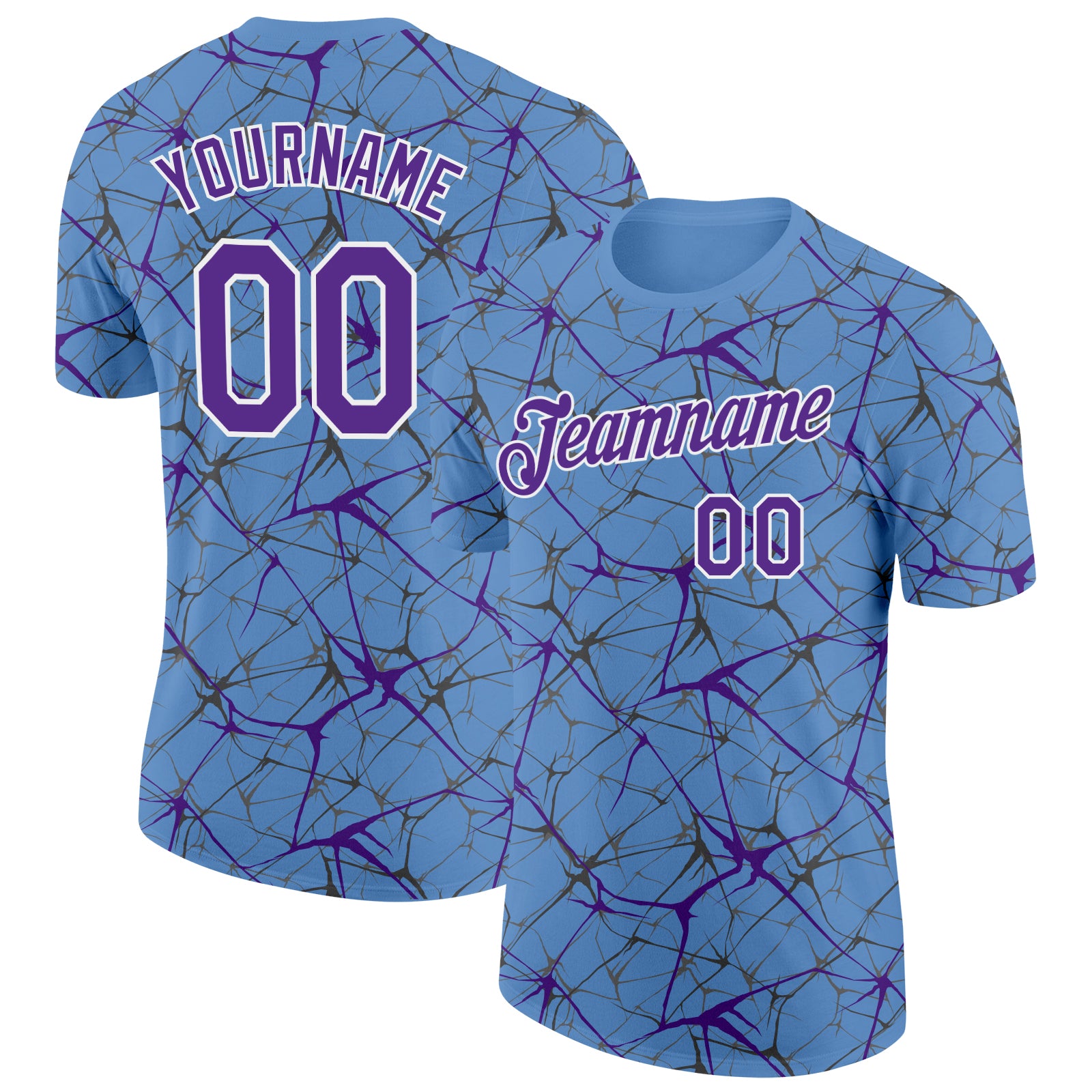 Custom Light Blue Purple Gray-White Abstract Network Crackle Performance T-Shirt