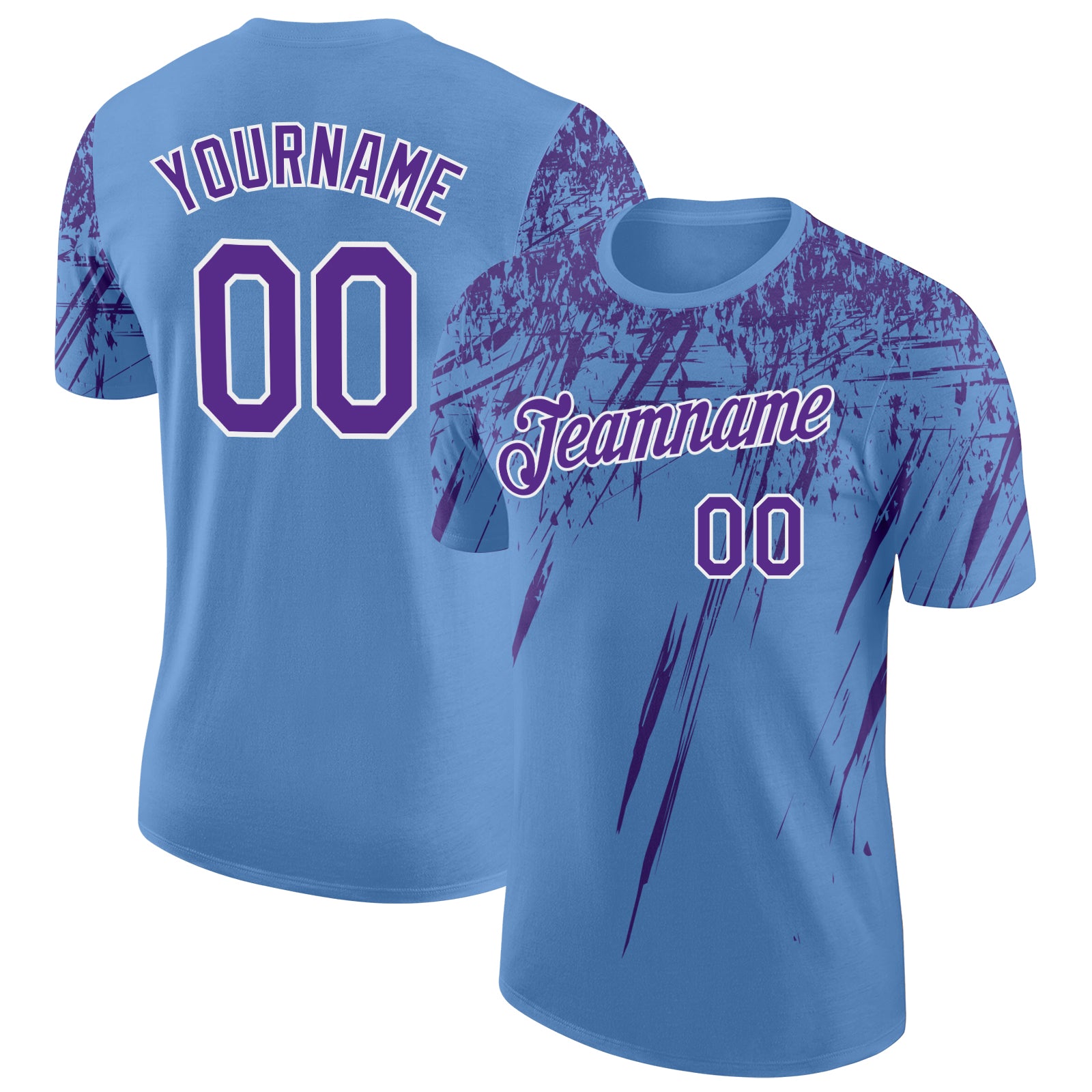 Custom Light Blue Purple-White Distressed Scratch Brush Stroke Performance T-Shirt