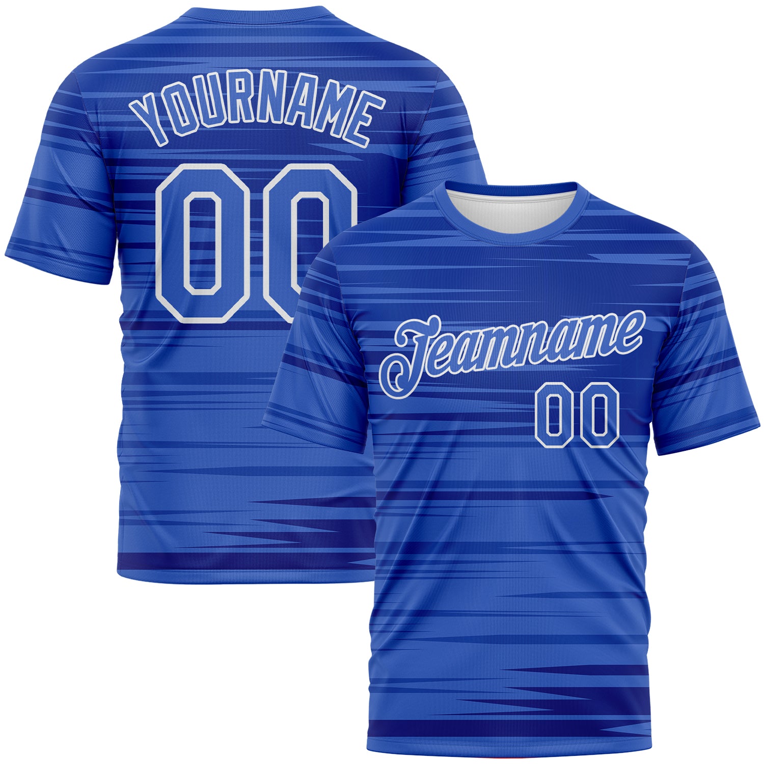 Custom Light Blue Royal-White 3D Pattern Dynamic Lineal Stripe Gradient Performance T-Shirt