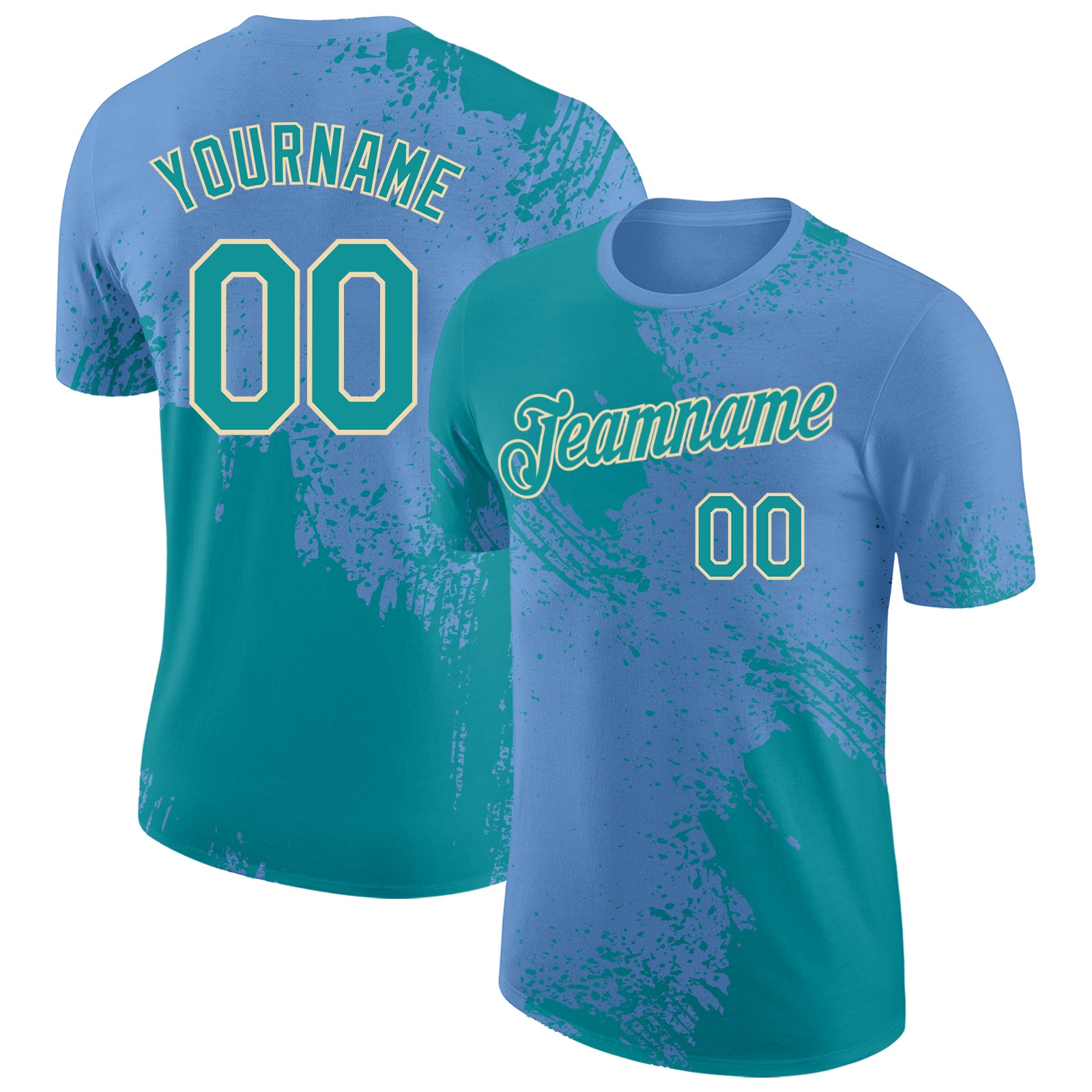 Custom Light Blue Teal-Cream Abstract Brush Stroke Performance T-Shirt