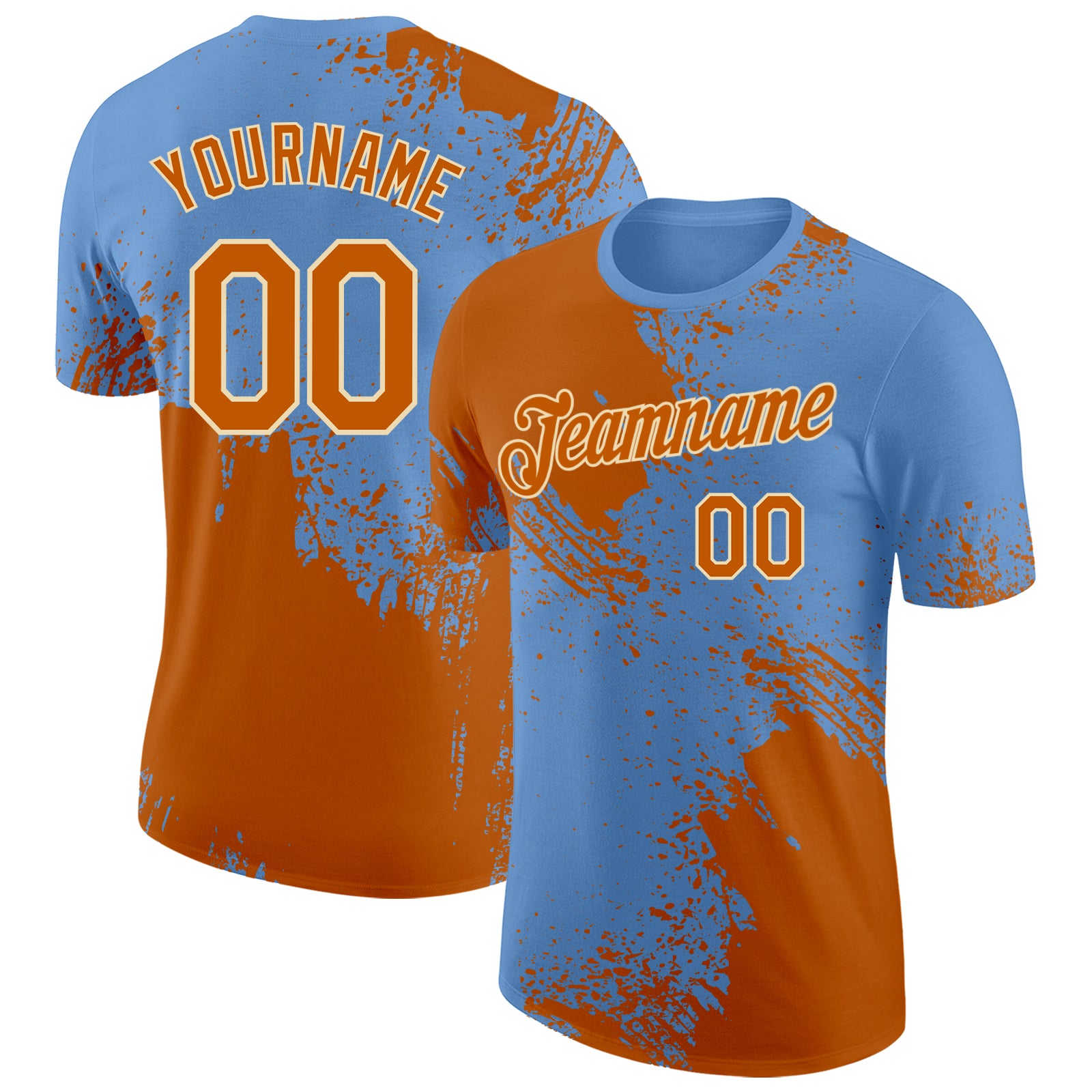 Custom Light Blue Texas Orange-Cream Abstract Brush Stroke Performance T-Shirt
