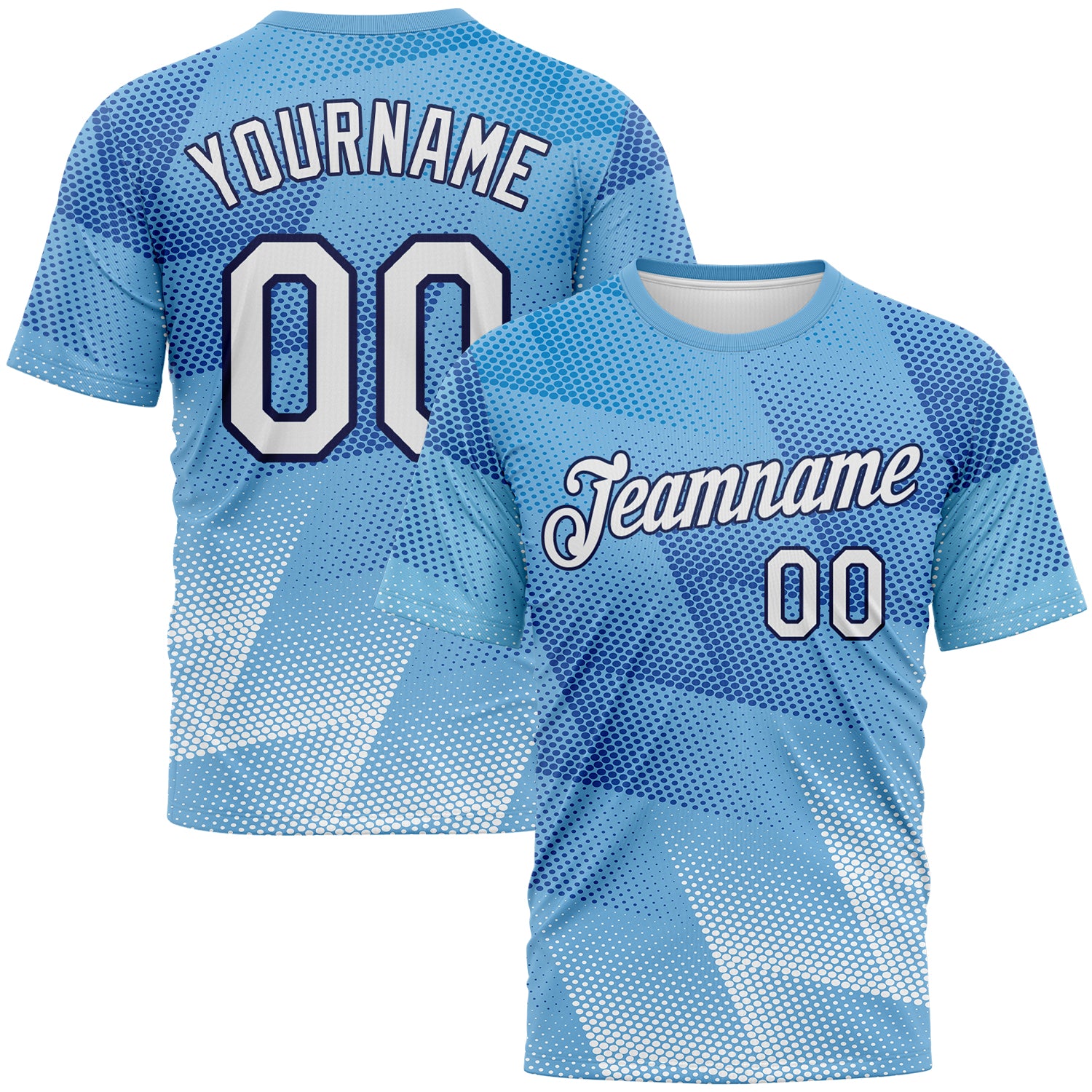Custom Light Blue White-Navy 3D Pattern Geometric Abstract Triangle Gradient Performance T-Shirt