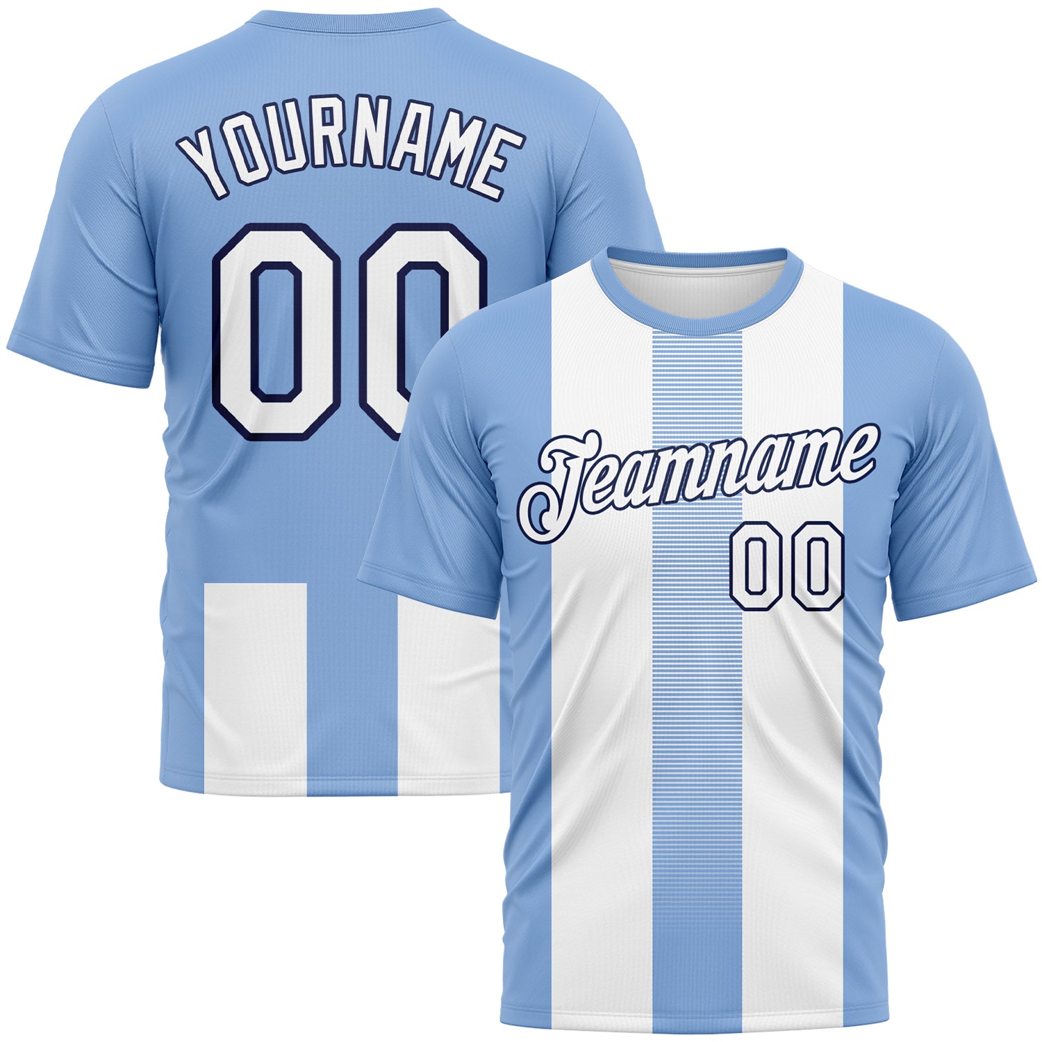 Custom Light Blue White-Navy 3D Pattern Vertical Stripe Vintage Style Performance T-Shirt