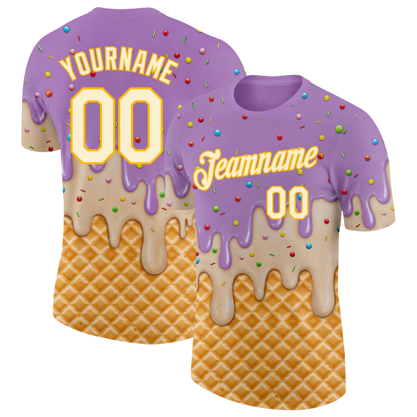 Custom Light Purple Cream-Gold Ice Cream Waffle Foodie Dessert Performance T-Shirt