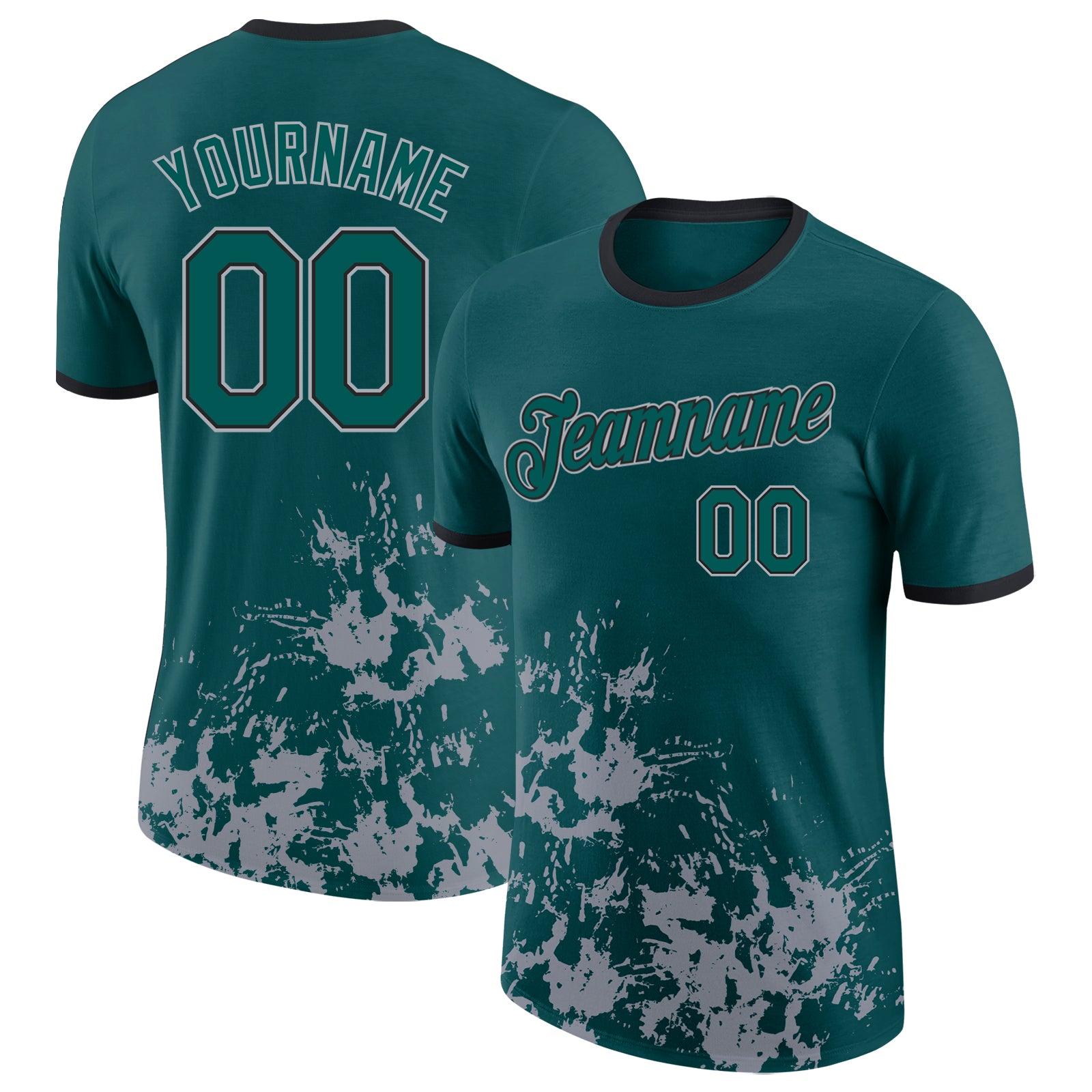 Custom Midnight Green Gray-Black Brush Stroke Splatter Performance T-Shirt
