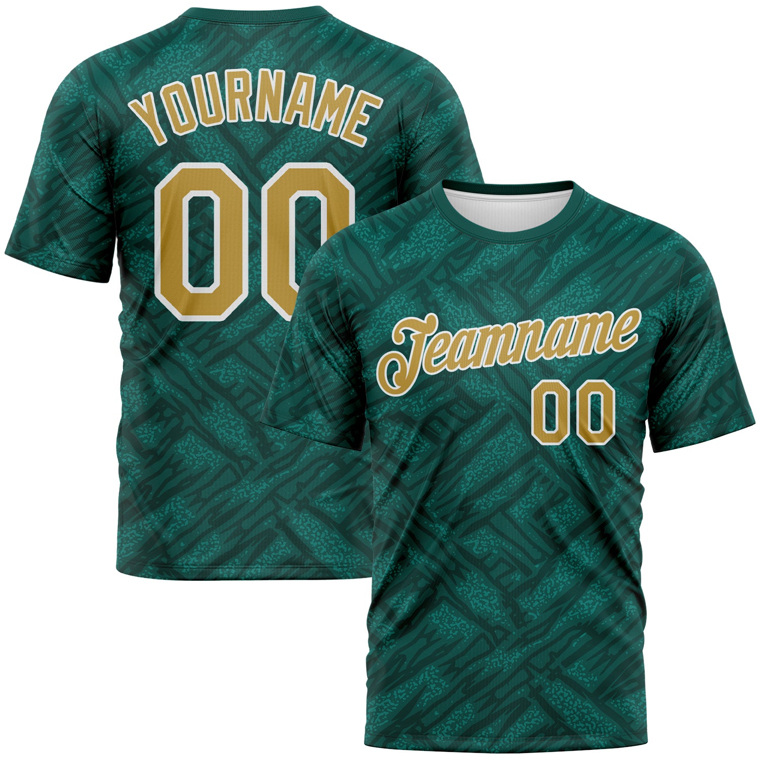 Custom Midnight Green Old Gold Teal-White 3D Pattern Tribal Ethnic Design Performance T-Shirt