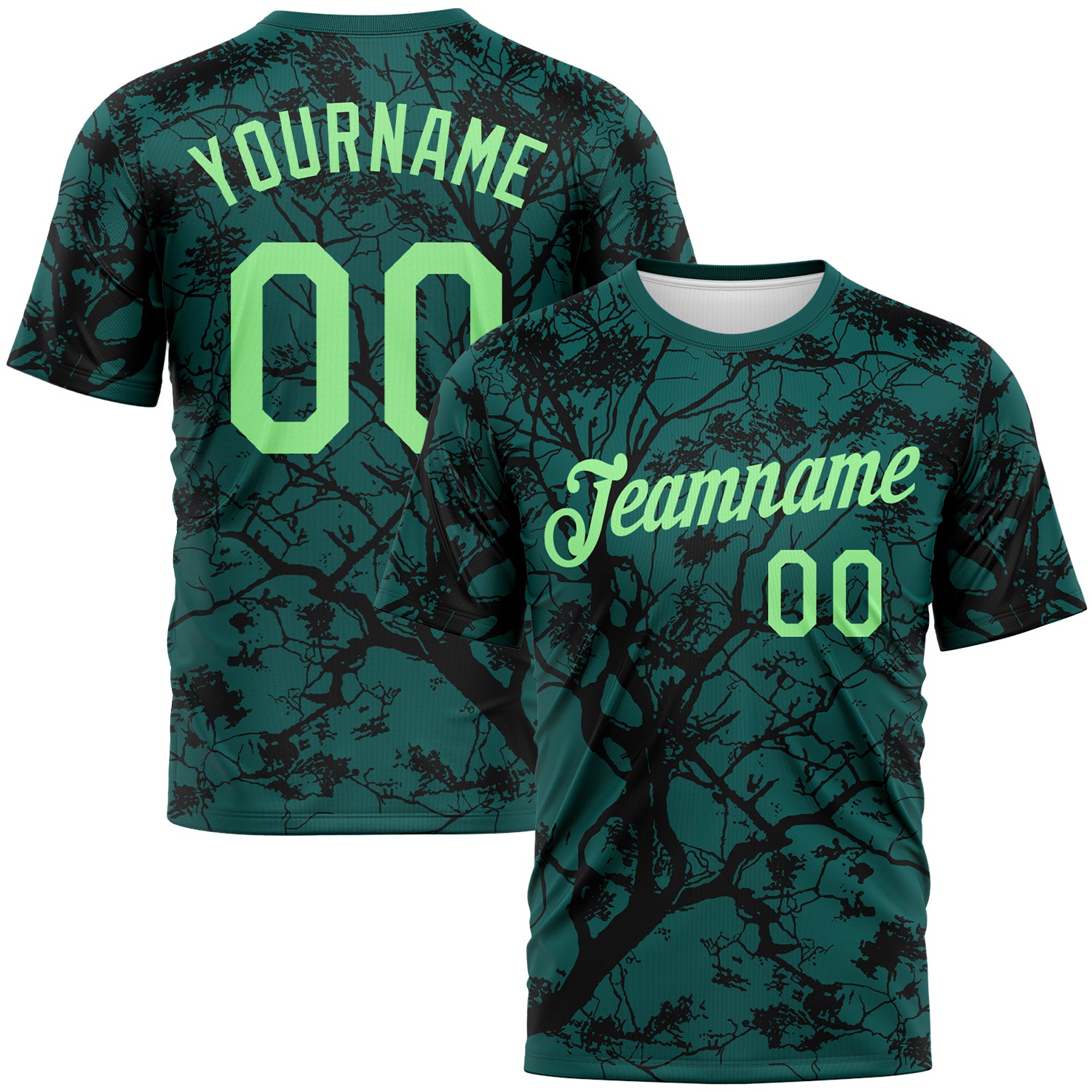 Custom Midnight Green Pea Green-Black 3D Pattern Arbol Jungle Camo Performance T-Shirt