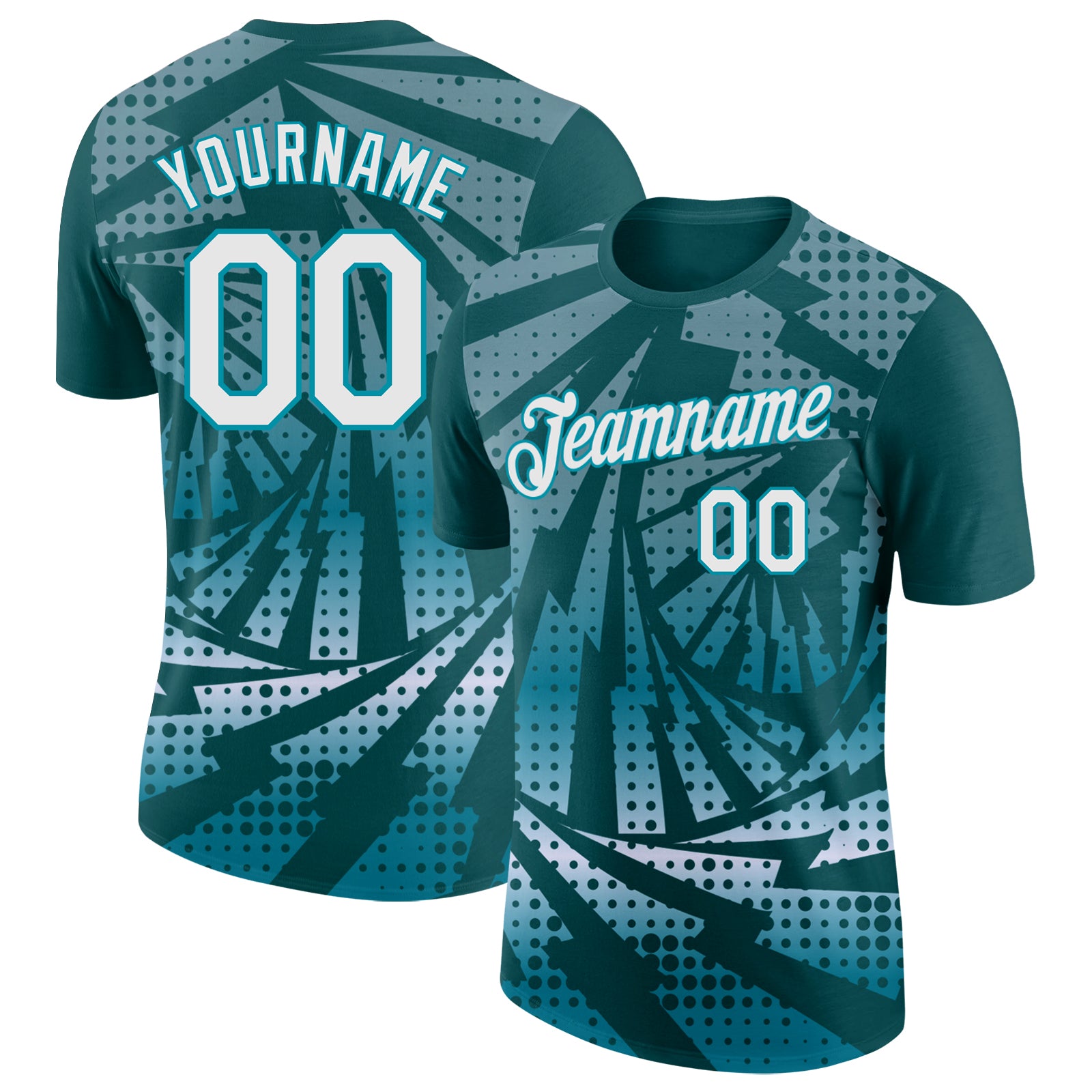 Custom Midnight Green White-Teal Lightning Gradient Dot Performance T-Shirt