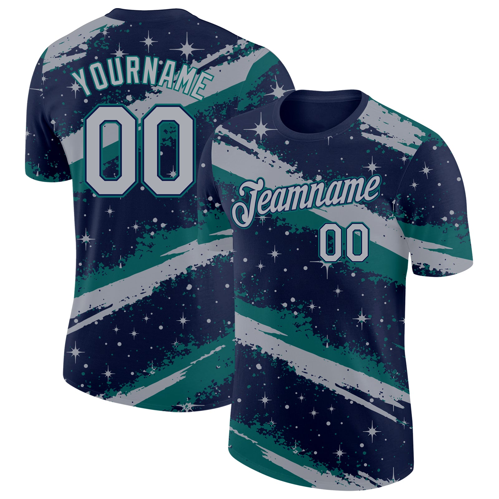 Custom Navy Gray-Teal Brush Stroke Splatter Starburst Performance T-Shirt