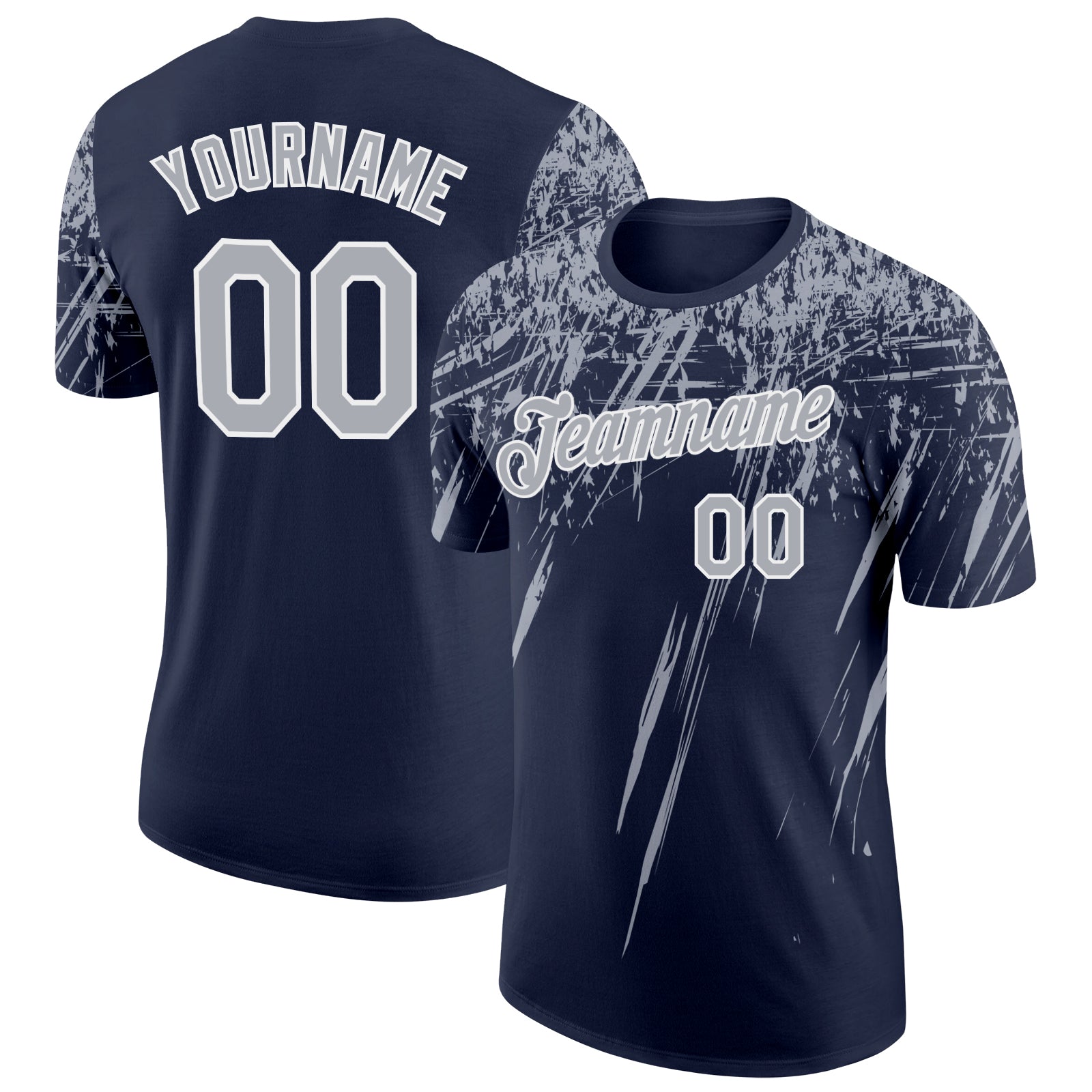 Custom Navy Gray-White Distressed Scratch Brush Stroke Performance T-Shirt