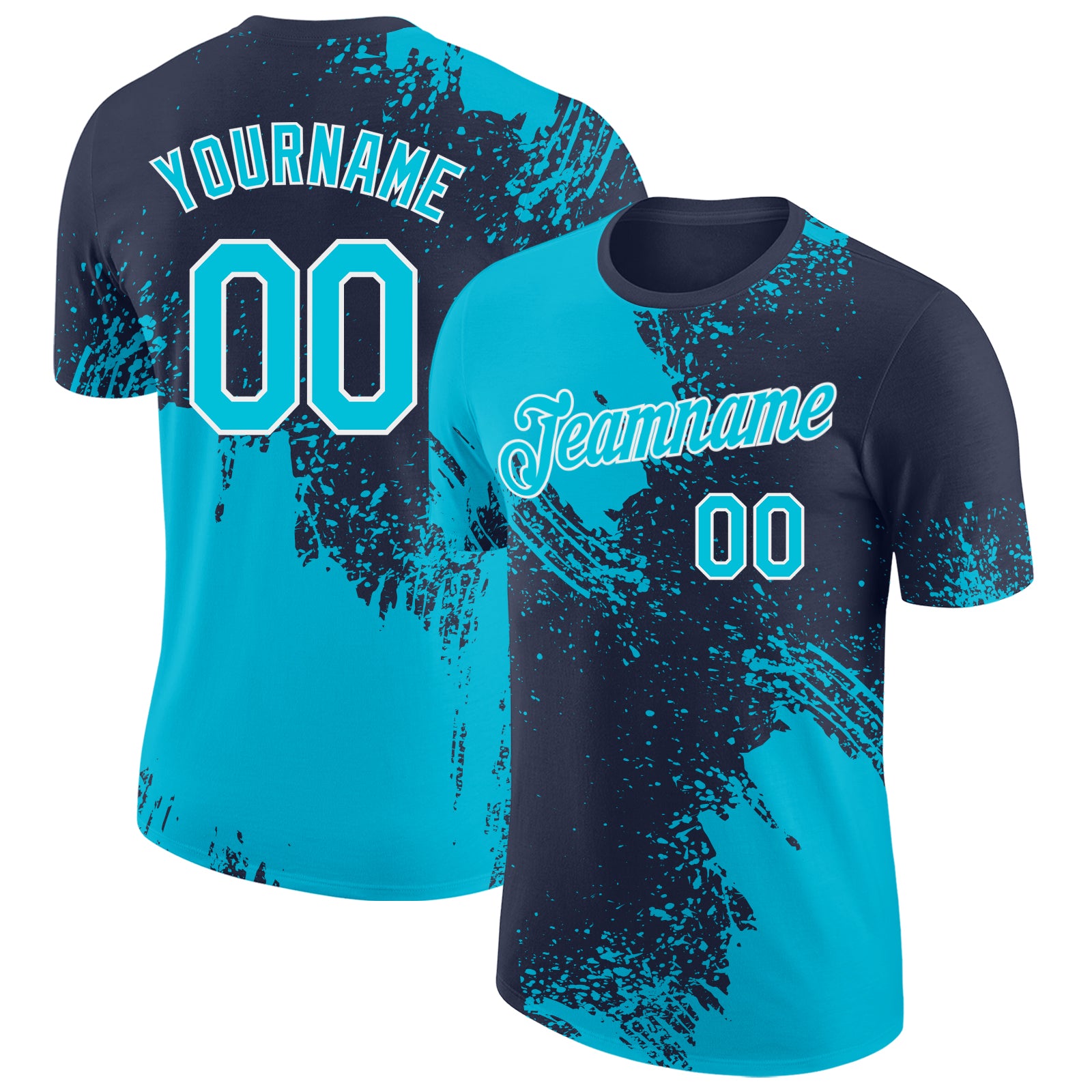 Custom Navy Lakes Blue-White Abstract Brush Stroke Performance T-Shirt