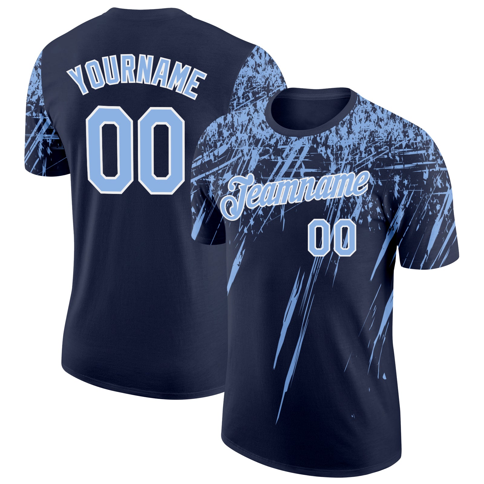 Custom Navy Light Blue-White Distressed Scratch Brush Stroke Performance T-Shirt