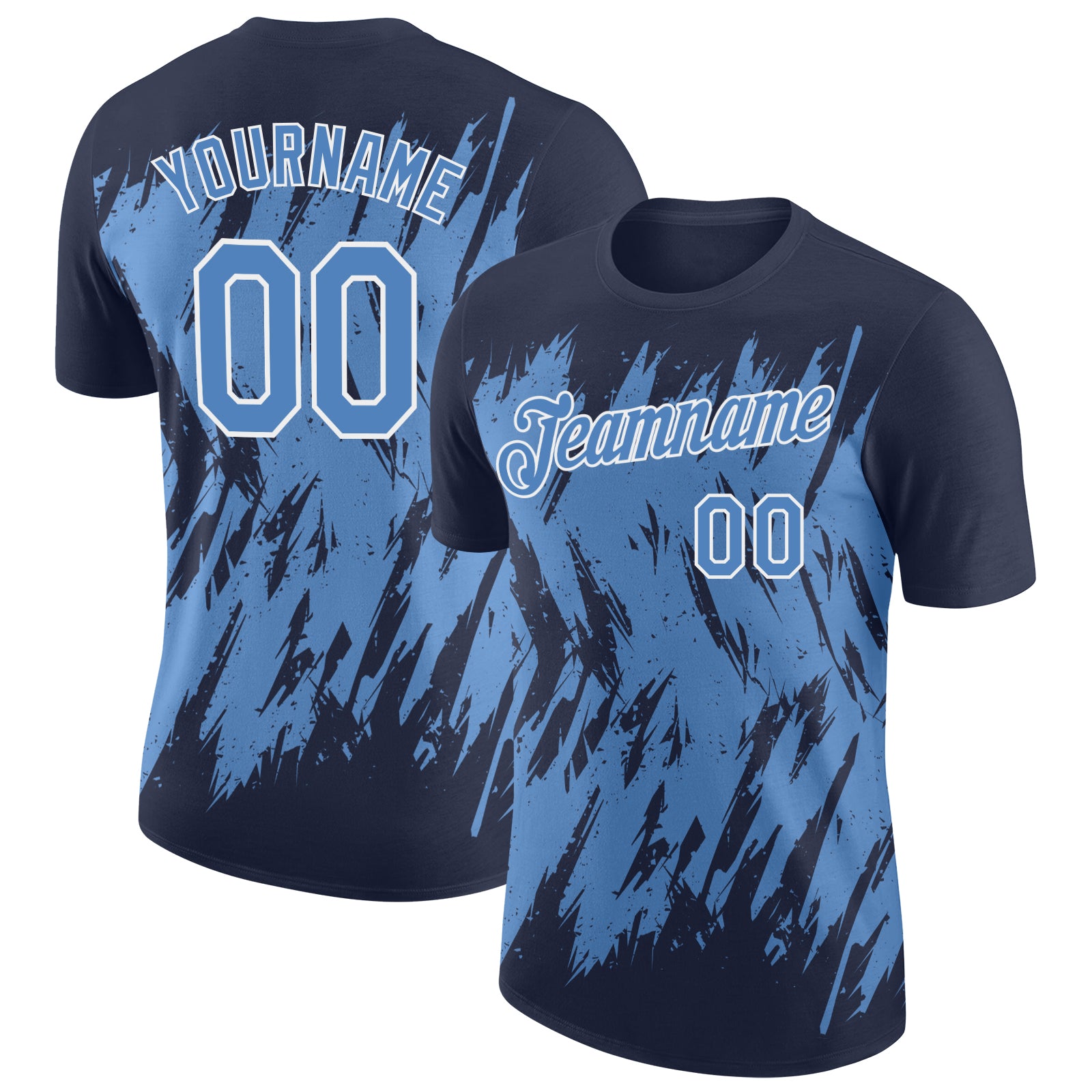 Custom Navy Light Blue-White Torn Sharp Brush Stroke Splatter Performance T-Shirt