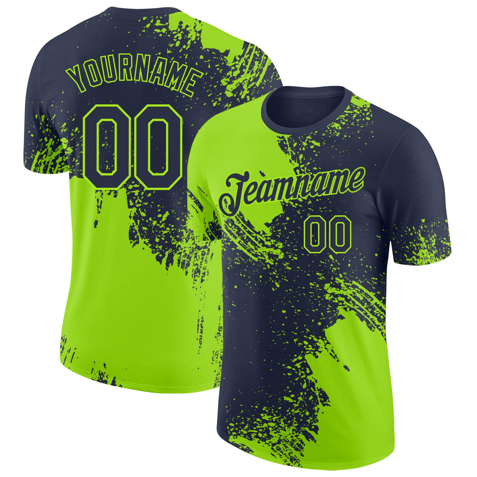 Custom Navy-Neon Green Abstract Brush Stroke Performance T-Shirt