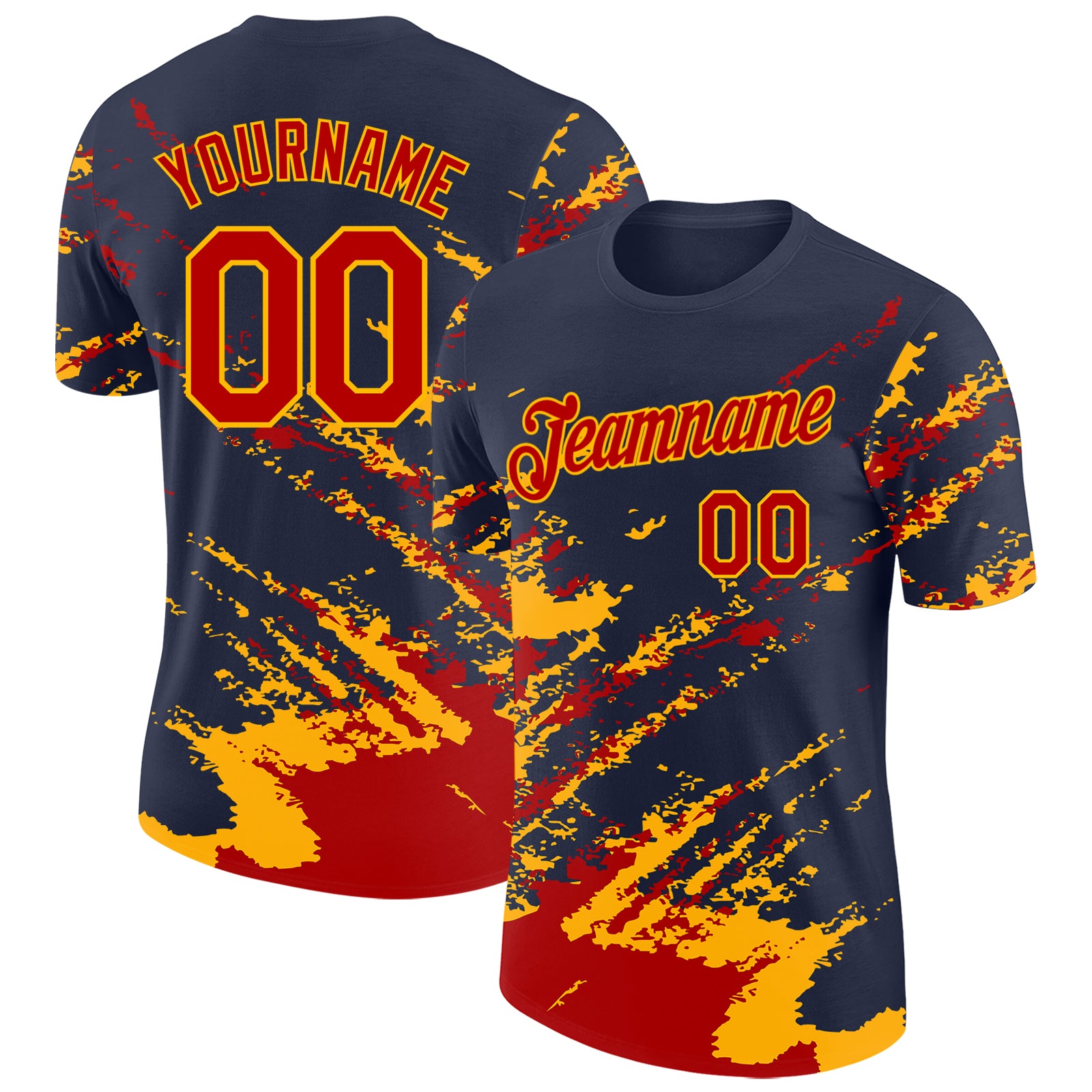 Custom Navy Red-Gold Brush Stroke Shatter Splatter Performance T-Shirt
