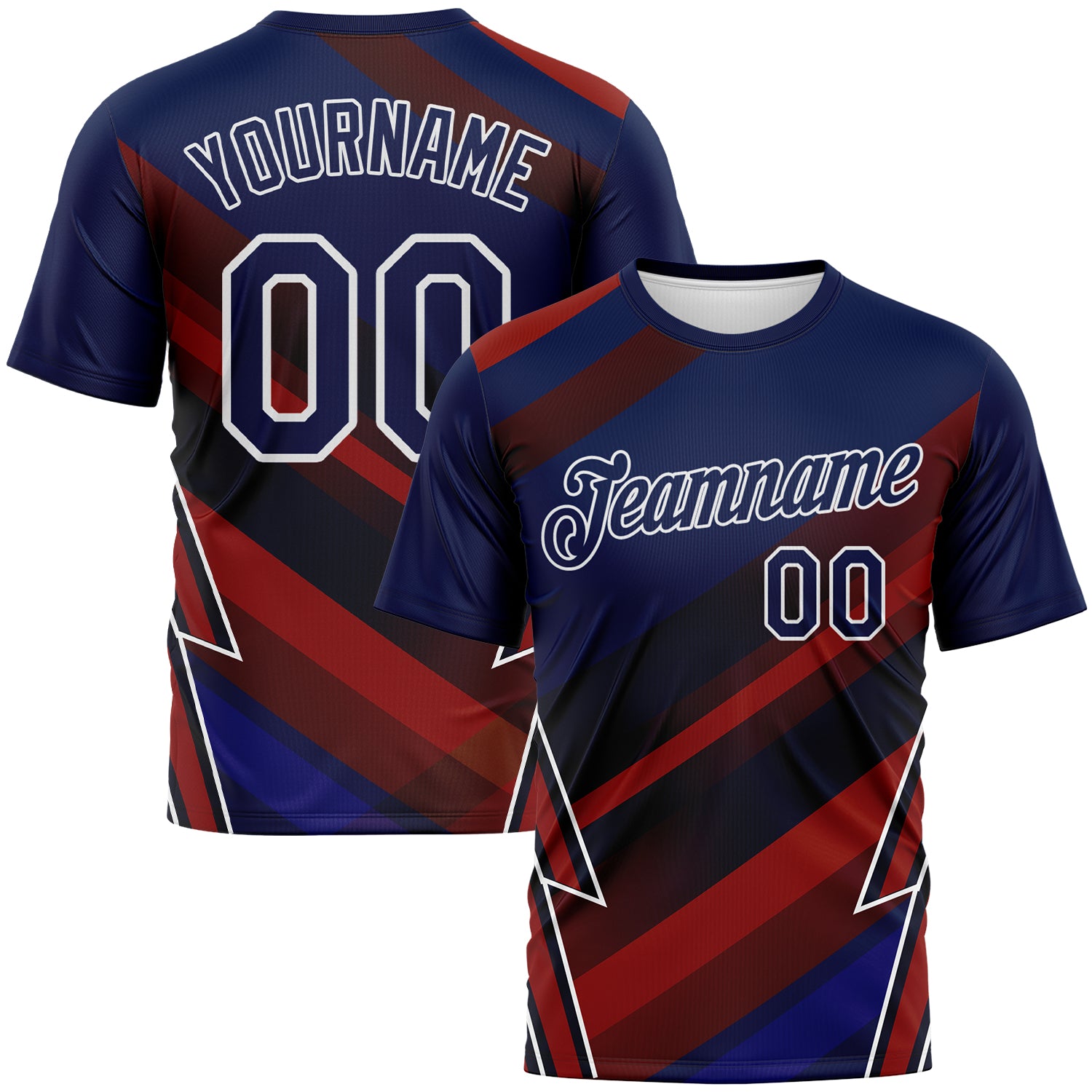 Custom Navy Red-White 3D Pattern Diagonal Stripe Lightning Bolt Performance T-Shirt