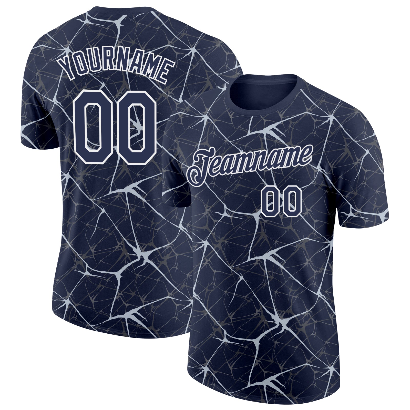 Custom Navy Silver Gray-White Abstract Network Crackle Performance T-Shirt