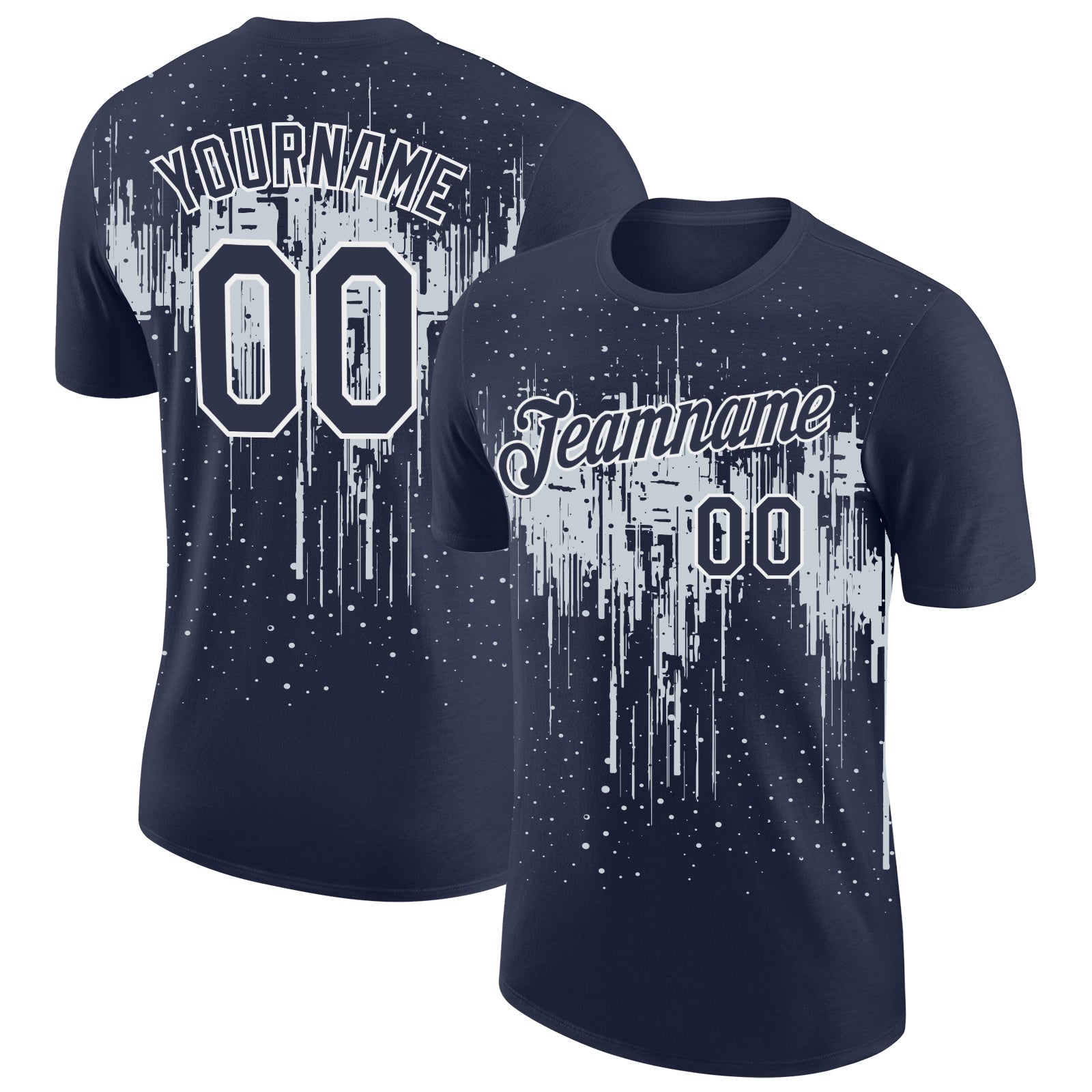 Custom Navy Silver-White Dripping Splatter Paint Performance T-Shirt