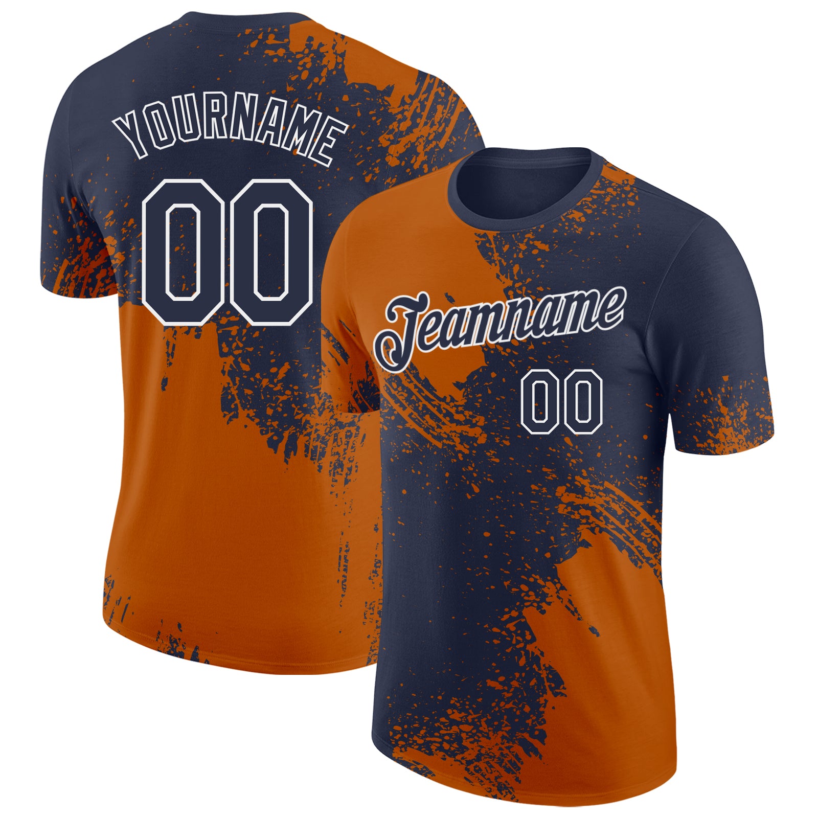 Custom Navy Texas Orange-White Abstract Brush Stroke Performance T-Shirt