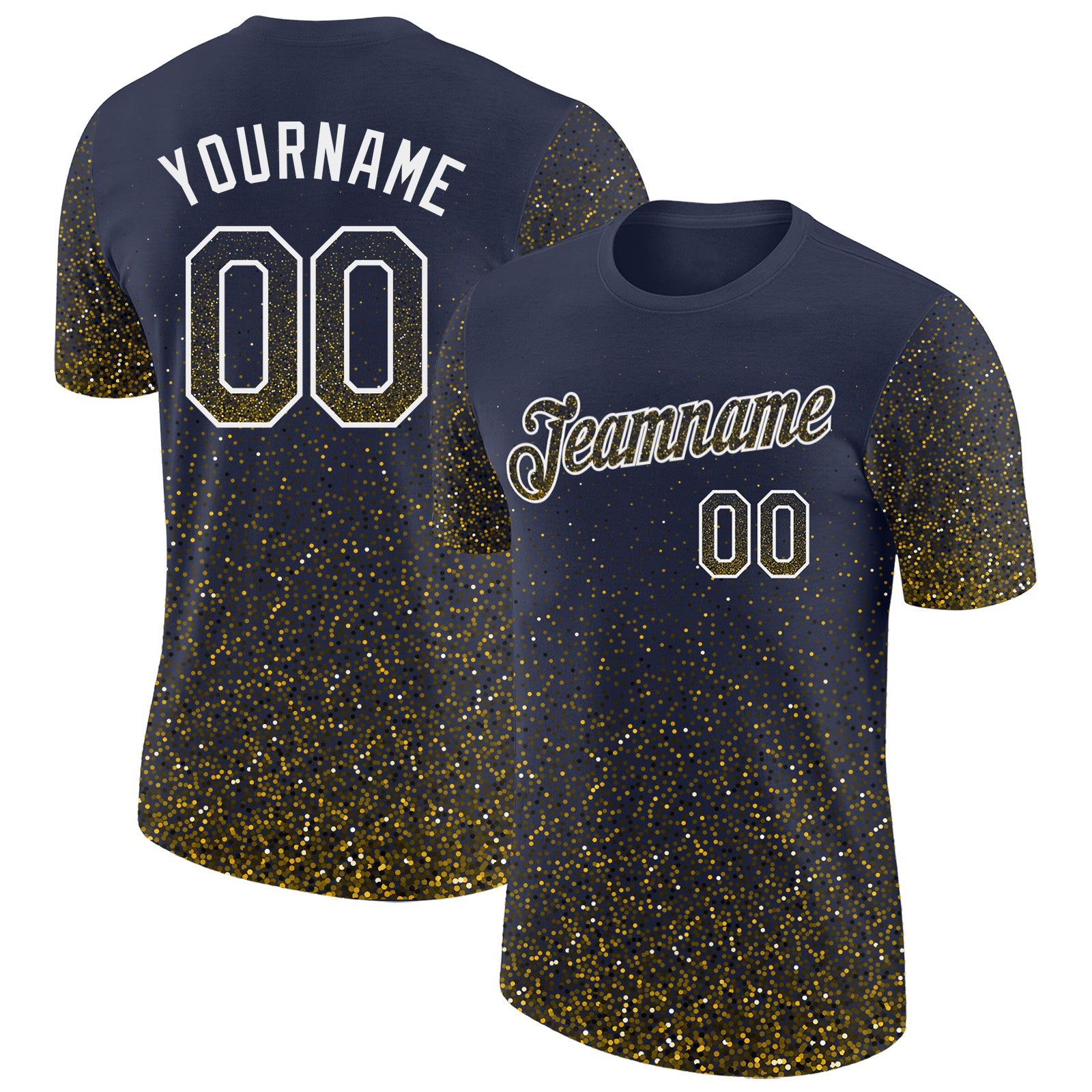 Custom Navy Yellow-White Colorful Sparkle Gradient Dots Performance T-Shirt