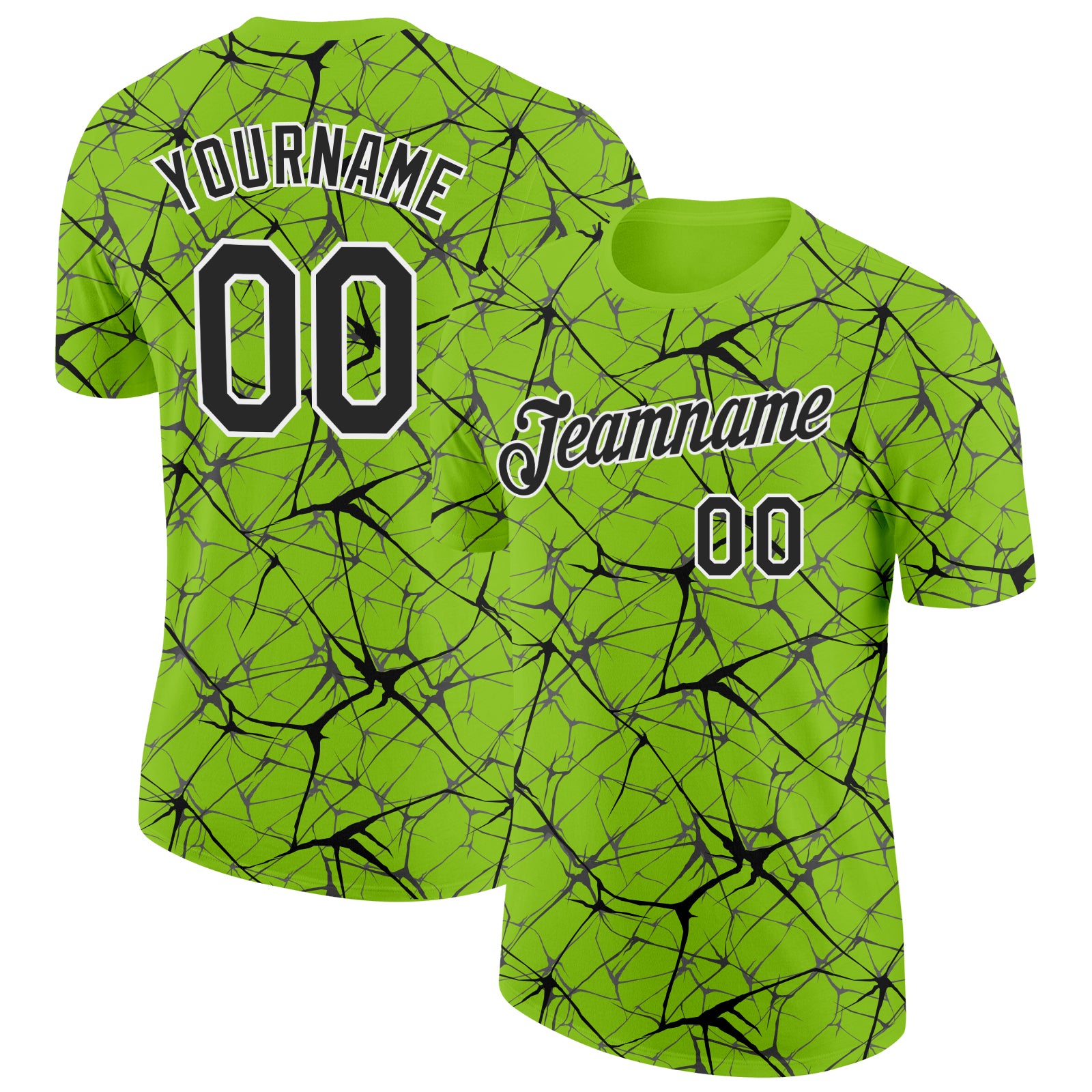 Custom Neon Green Black Gray-White Abstract Network Crackle Performance T-Shirt