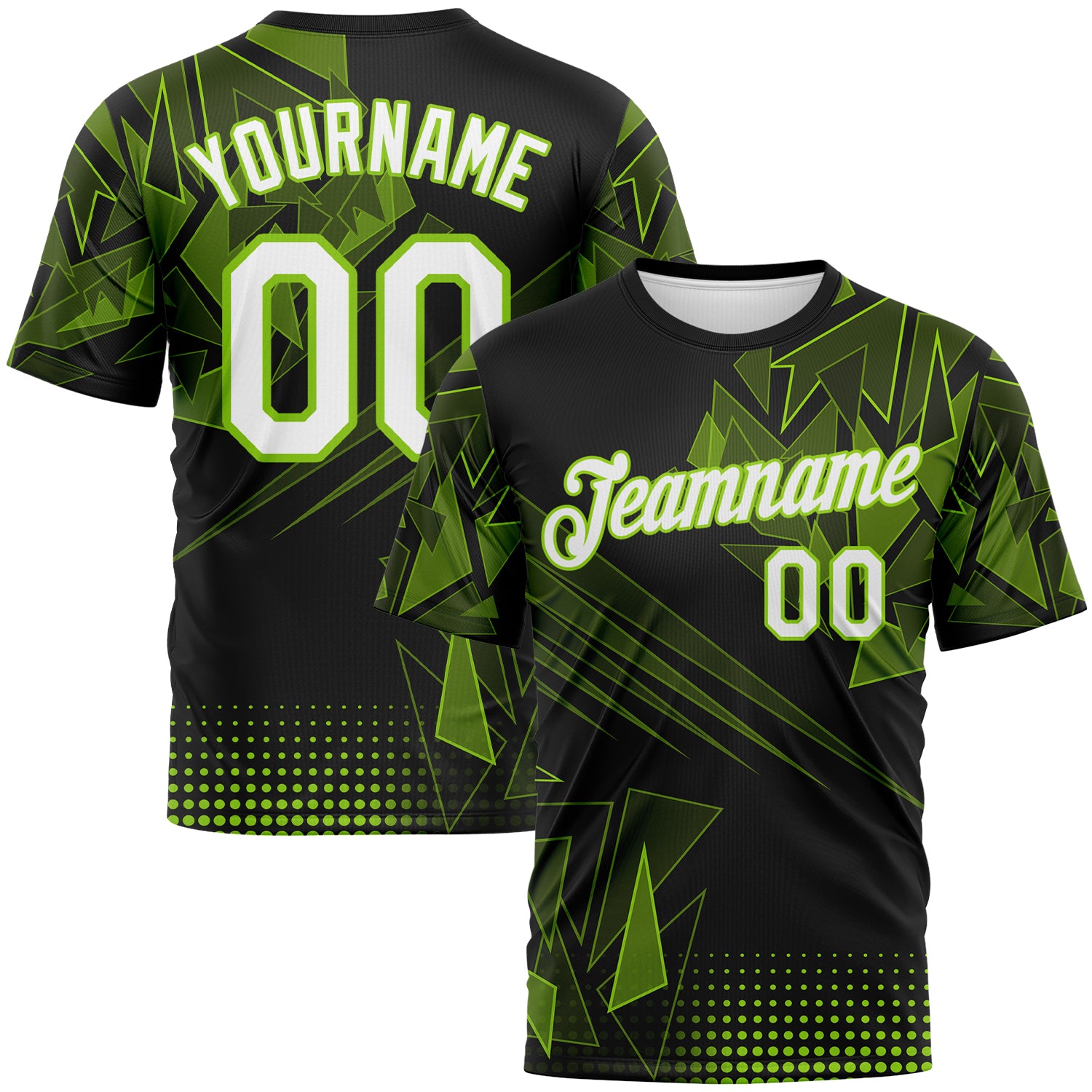 Custom Neon Green White-Black 3D Pattern Abstract Geometric Shattered Angular Performance T-Shirt