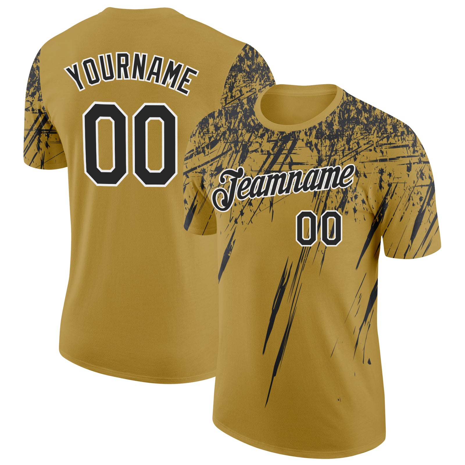 Custom Old Gold Black-White Distressed Scratch Brush Stroke Performance T-Shirt