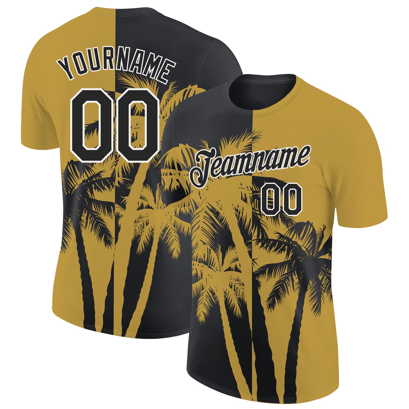 Custom Old Gold Black-White Hawaii Tropical Coastal Palm Trees Performance T-Shirt