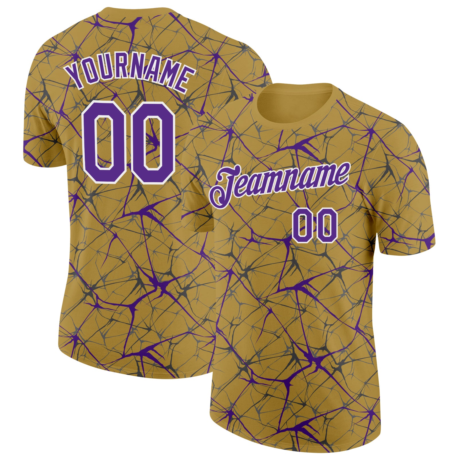 Custom Old Gold Purple Gray-White Abstract Network Crackle Performance T-Shirt