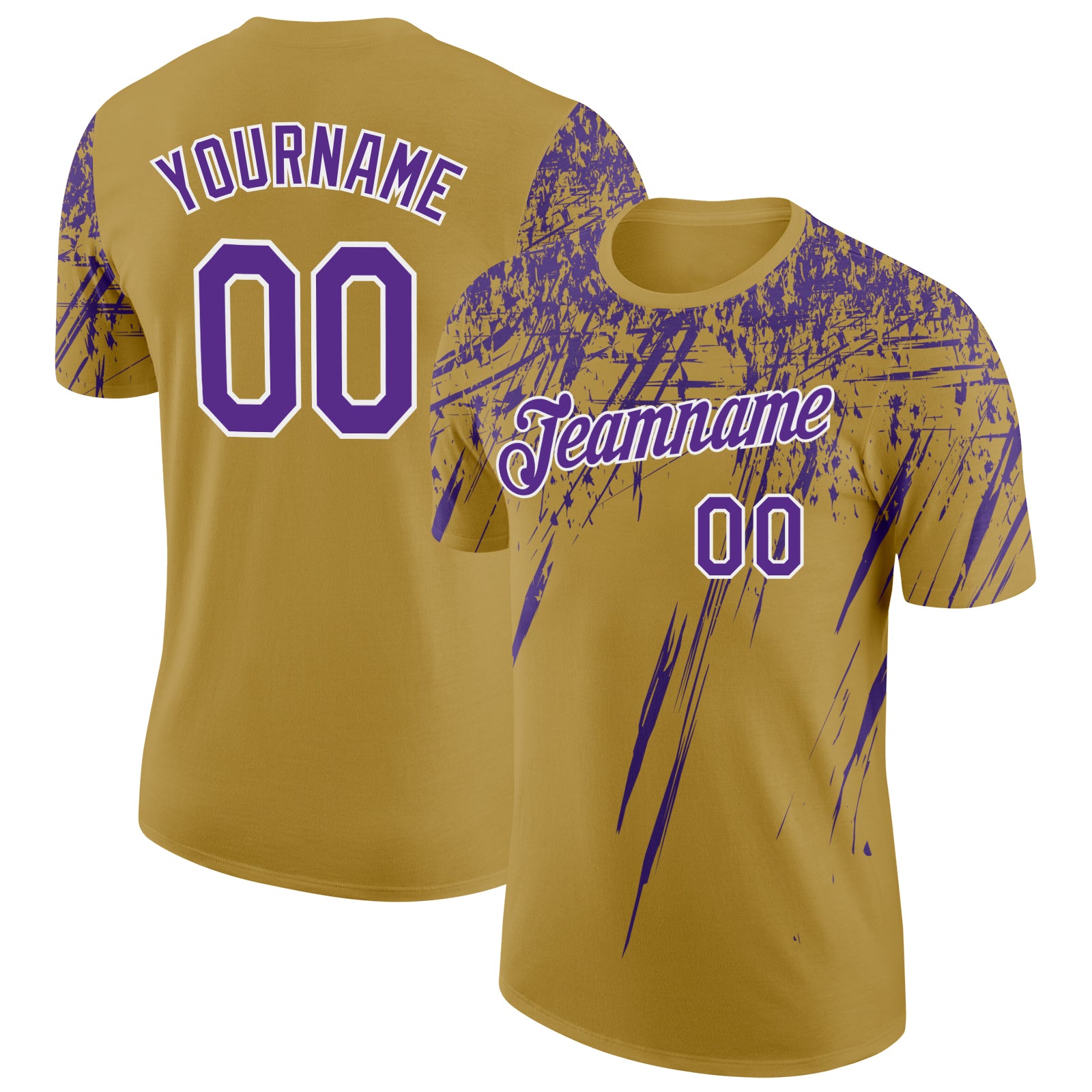 Custom Old Gold Purple-White Distressed Scratch Brush Stroke Performance T-Shirt