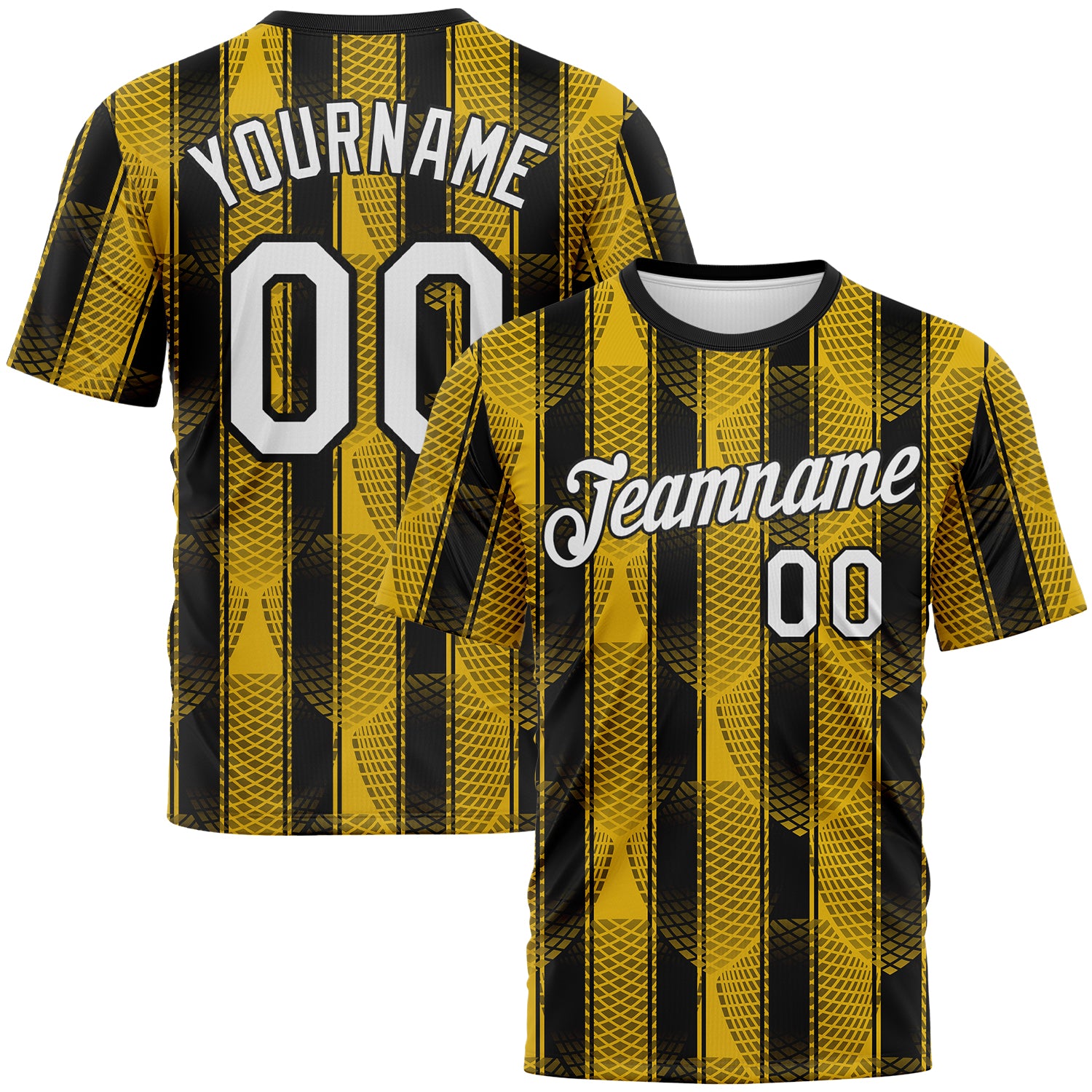 Custom Old Gold White-Black 3D Pattern Abstract Geometric Vertical Stripe Performance T-Shirt