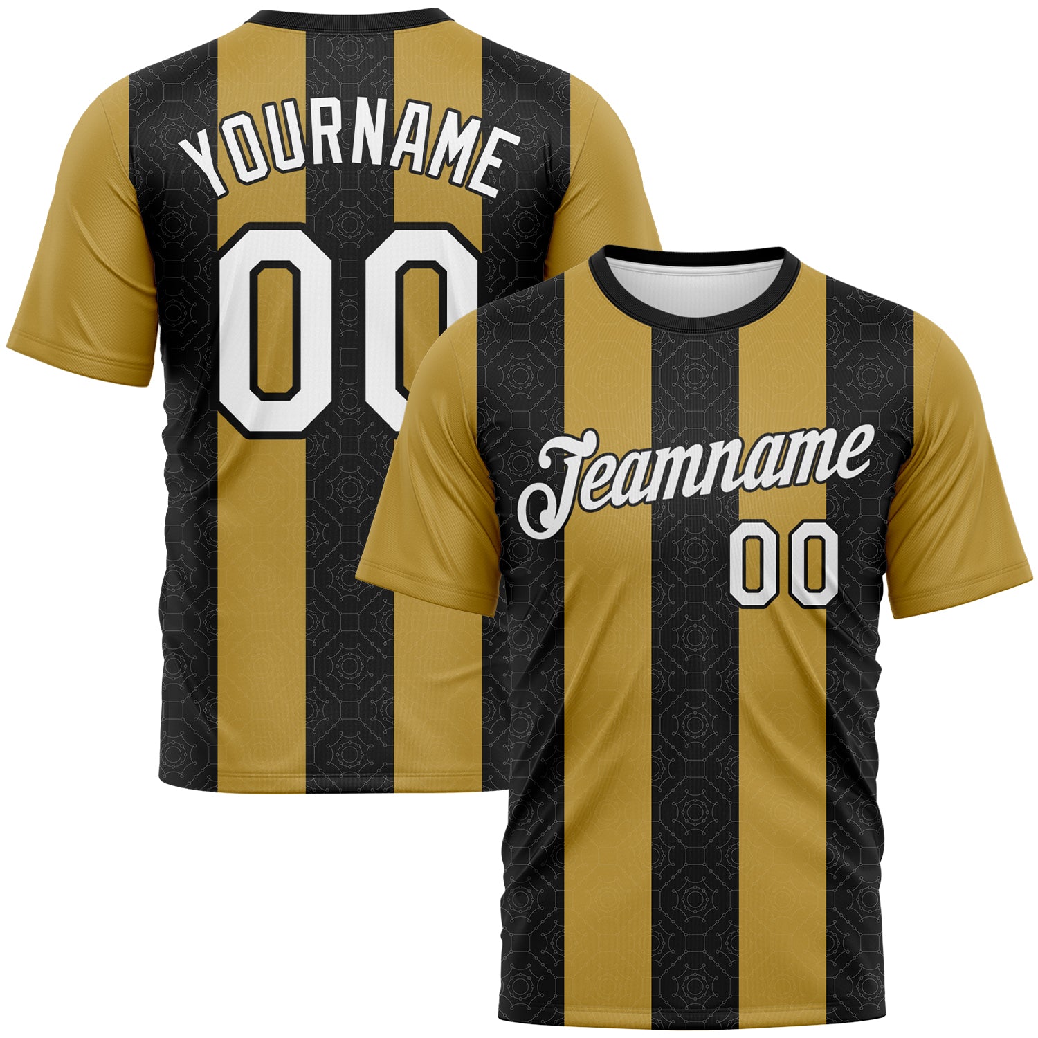 Custom Old Gold White-Black 3D Pattern Vertical Stripe Geometric Performance T-Shirt