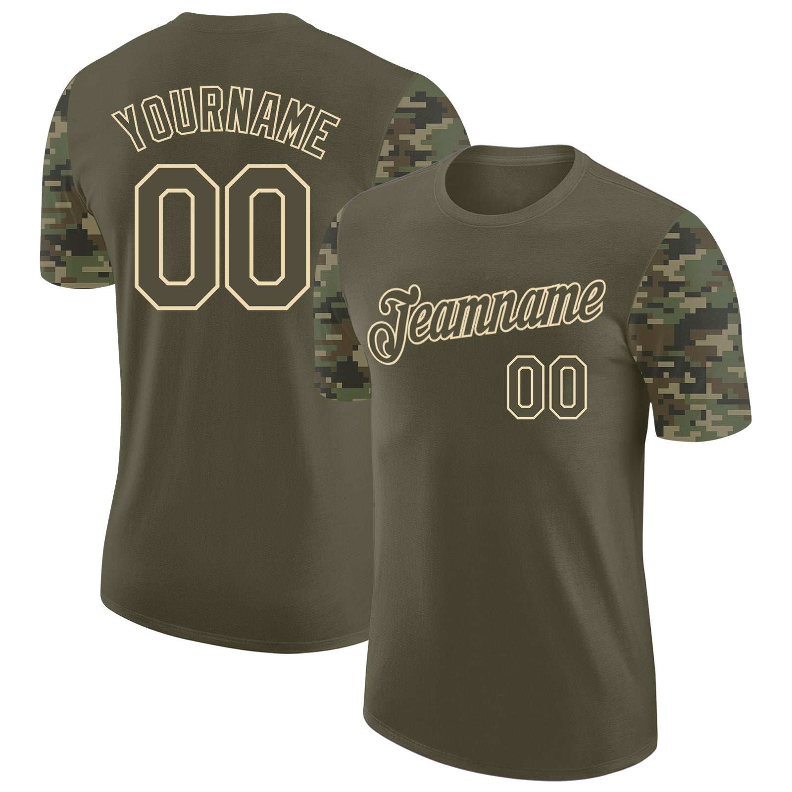 Custom Olive-Cream Camo Two Tone Performance T-Shirt