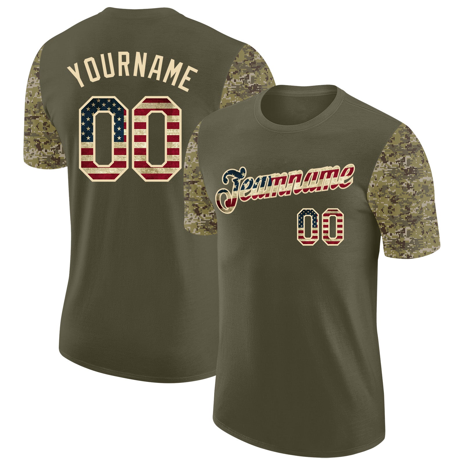 Custom Olive Vintage USA Flag-Cream Camo Two Tone Performance T-Shirt