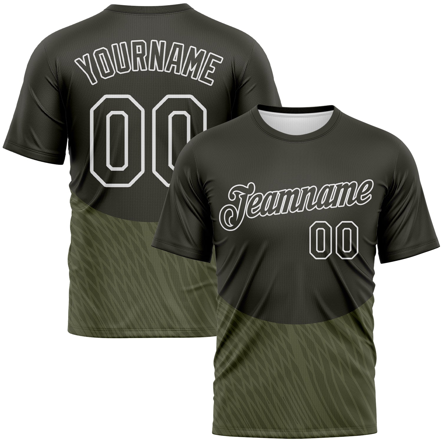 Custom Olive-White 3D Pattern Geometric Wave Lineal Performance T-Shirt