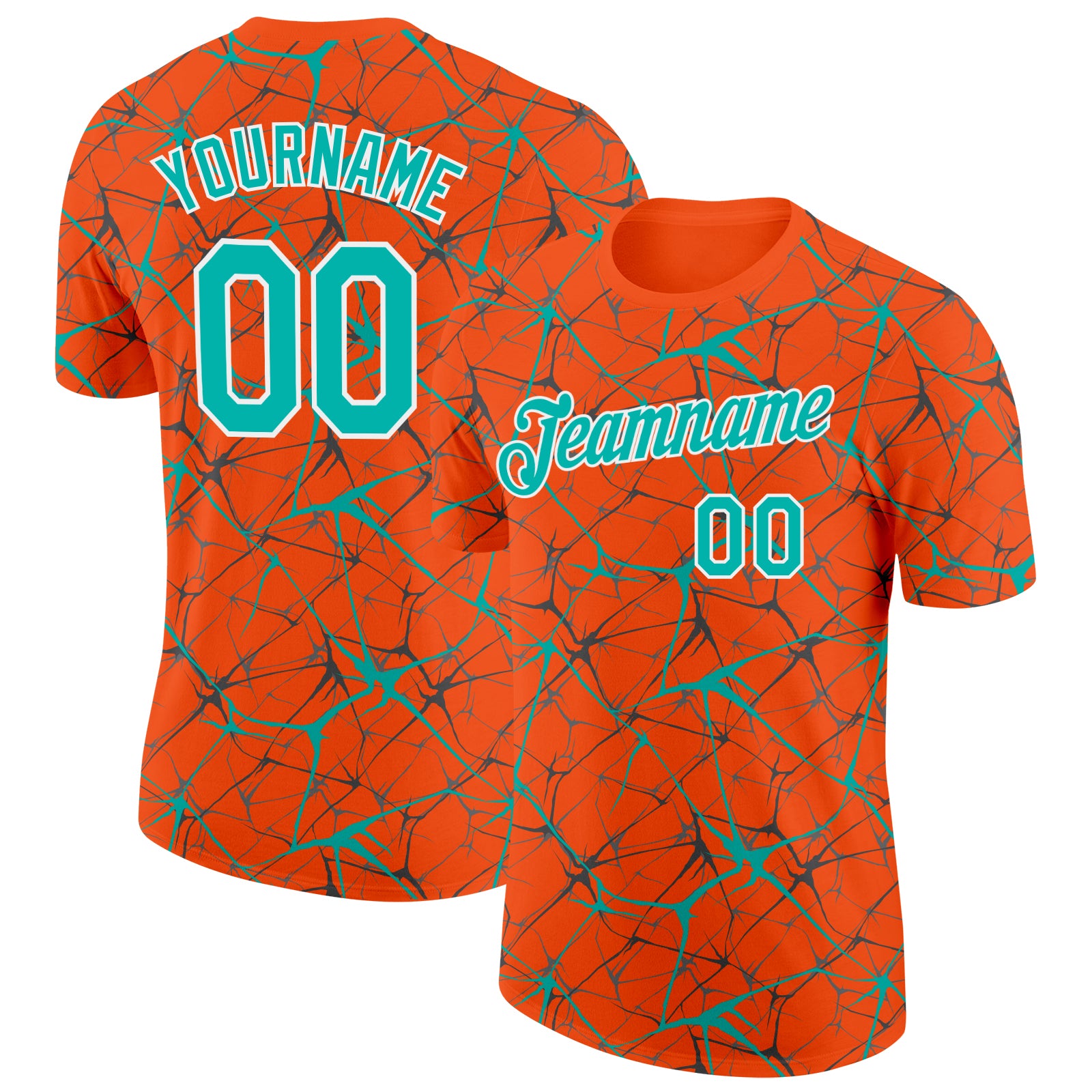 Custom Orange Aqua Gray-White Abstract Network Crackle Performance T-Shirt