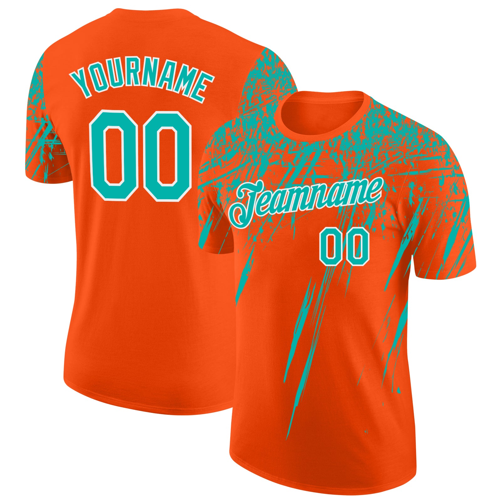 Custom Orange Aqua-White Distressed Scratch Brush Stroke Performance T-Shirt