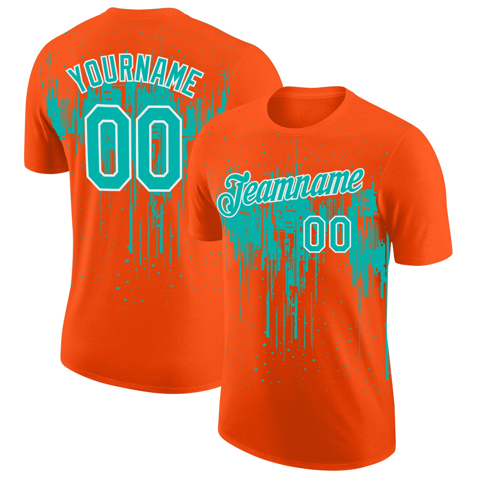 Custom Orange Aqua-White Dripping Splatter Paint Performance T-Shirt
