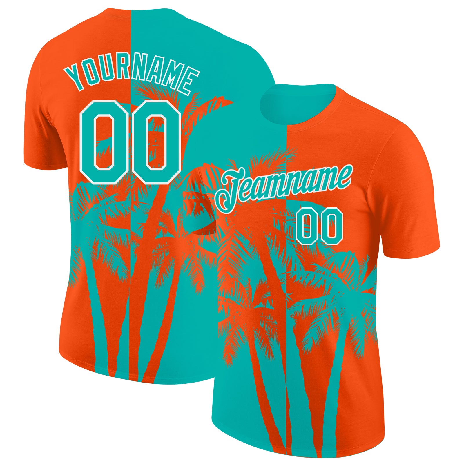 Custom Orange Aqua-White Hawaii Tropical Coastal Palm Trees Performance T-Shirt