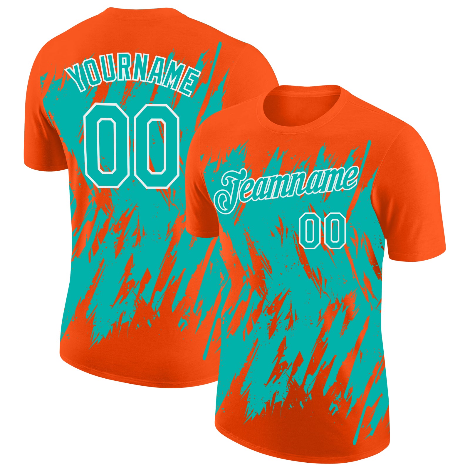 Custom Orange Aqua-White Torn Sharp Brush Stroke Splatter Performance T-Shirt