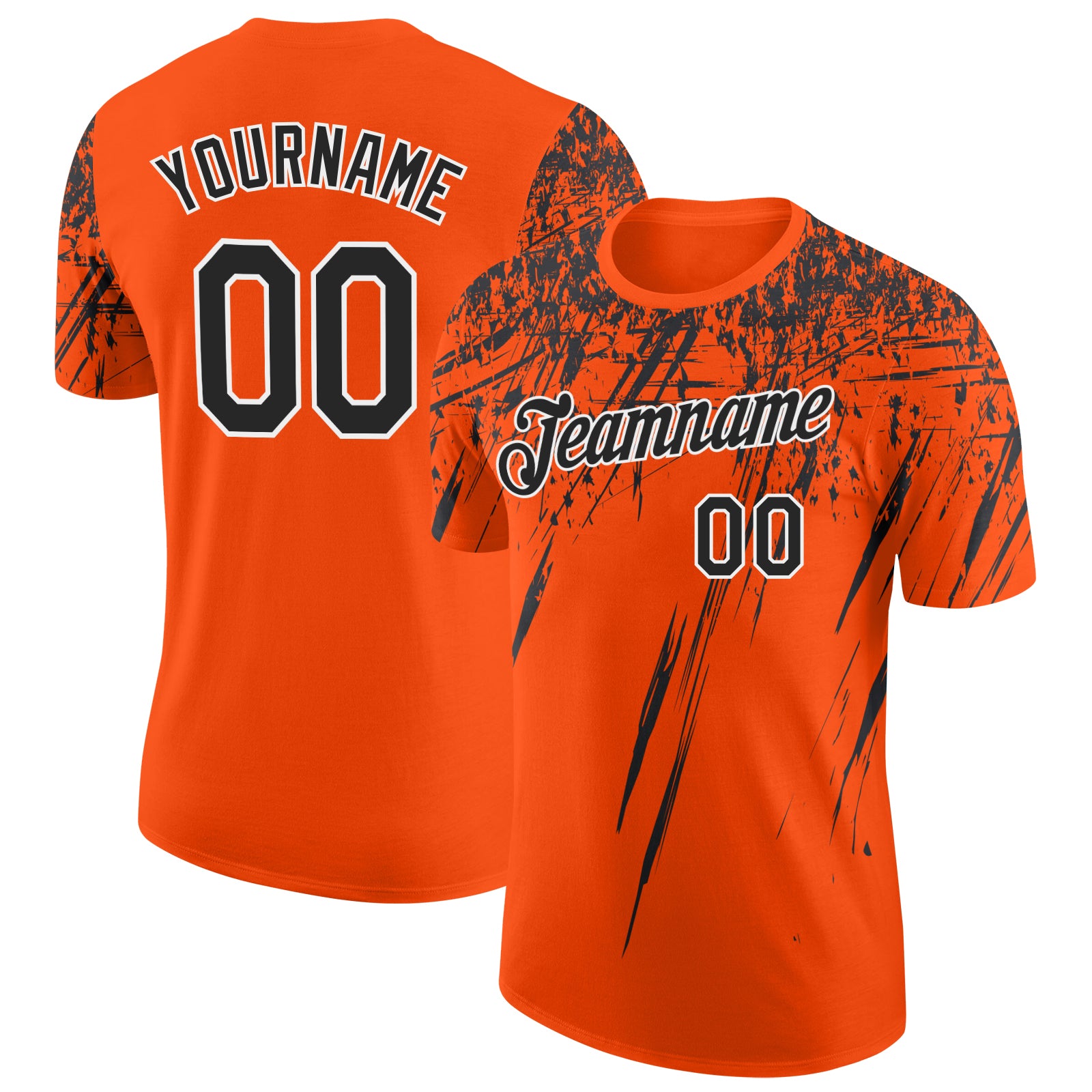 Custom Orange Black-White Distressed Scratch Brush Stroke Performance T-Shirt