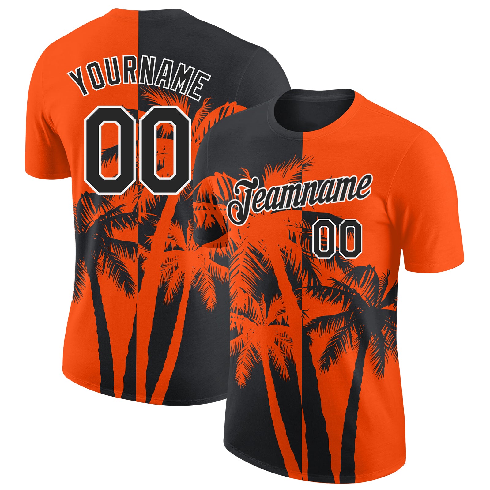 Custom Orange Black-White Hawaii Tropical Coastal Palm Trees Performance T-Shirt